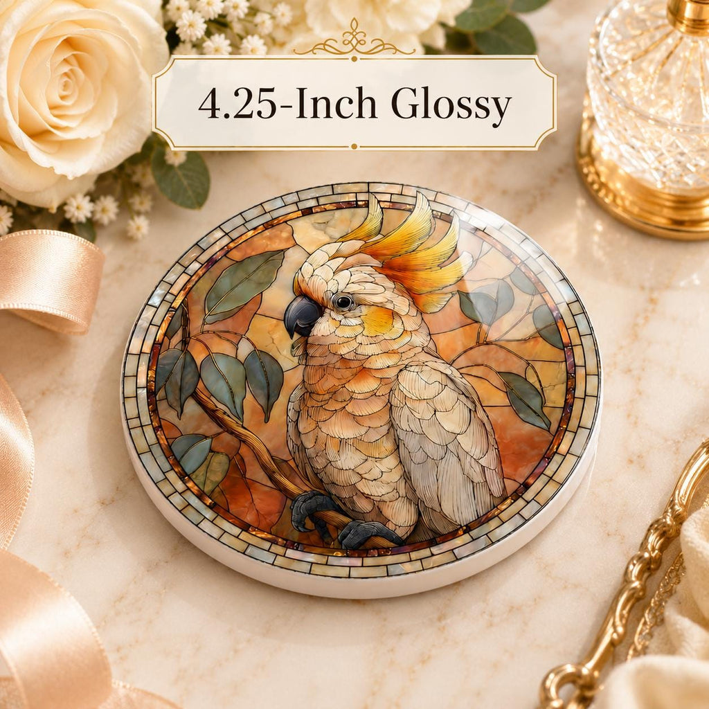 Cockatoo Ceramic Coaster, Bird Lover Gift, Leaded-Glass-Inspired Parrot Drink Mat
