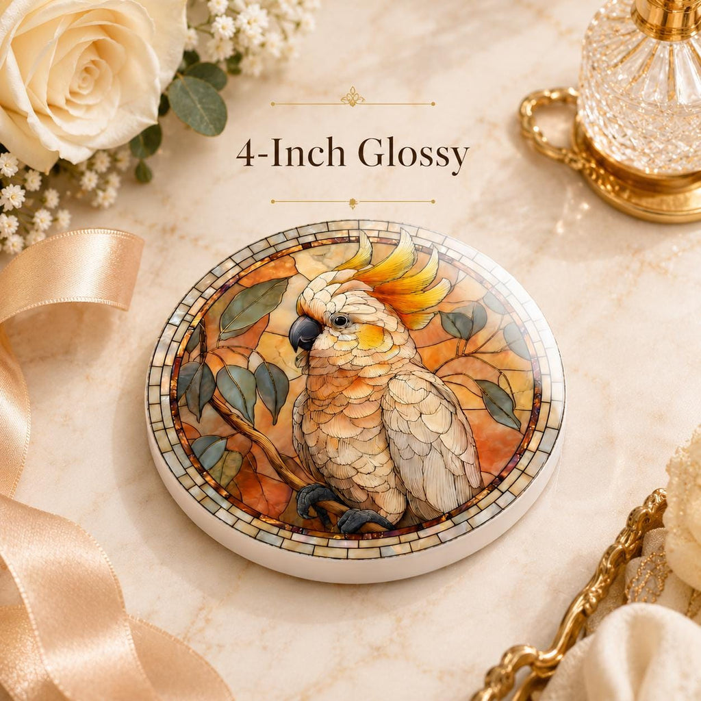 Cockatoo Ceramic Coaster, Bird Lover Gift, Leaded-Glass-Inspired Parrot Drink Mat