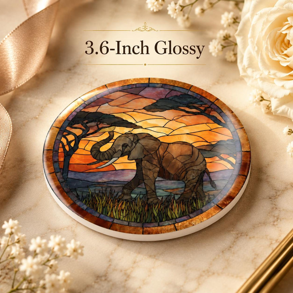 Elephant Ceramic Coaster, Safari Sunset Drink Mat, African Wildlife Table Decor