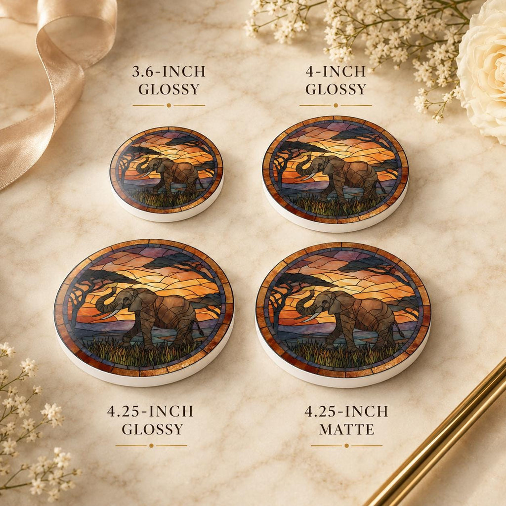 Elephant Ceramic Coaster, Safari Sunset Drink Mat, African Wildlife Table Decor