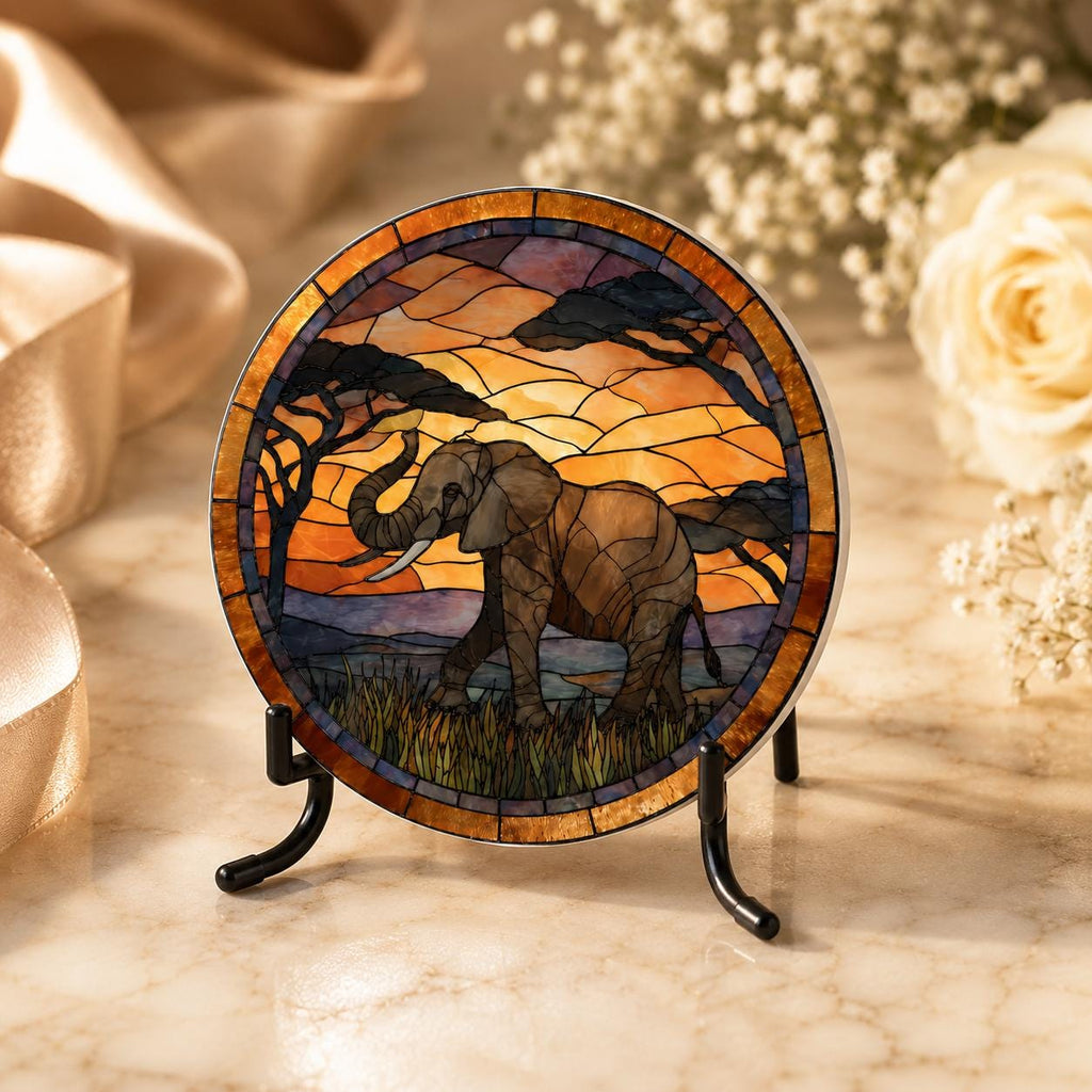 Elephant Ceramic Coaster, Safari Sunset Drink Mat, African Wildlife Table Decor