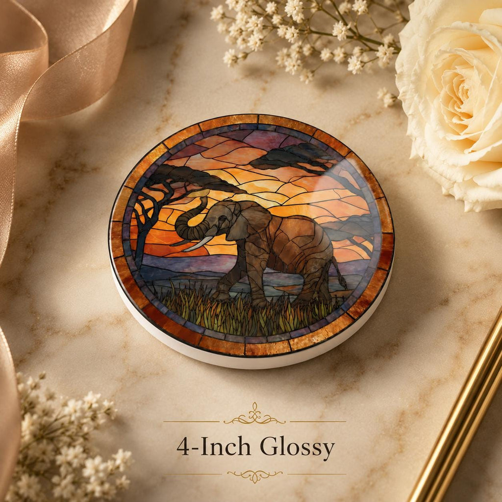 Elephant Ceramic Coaster, Safari Sunset Drink Mat, African Wildlife Table Decor