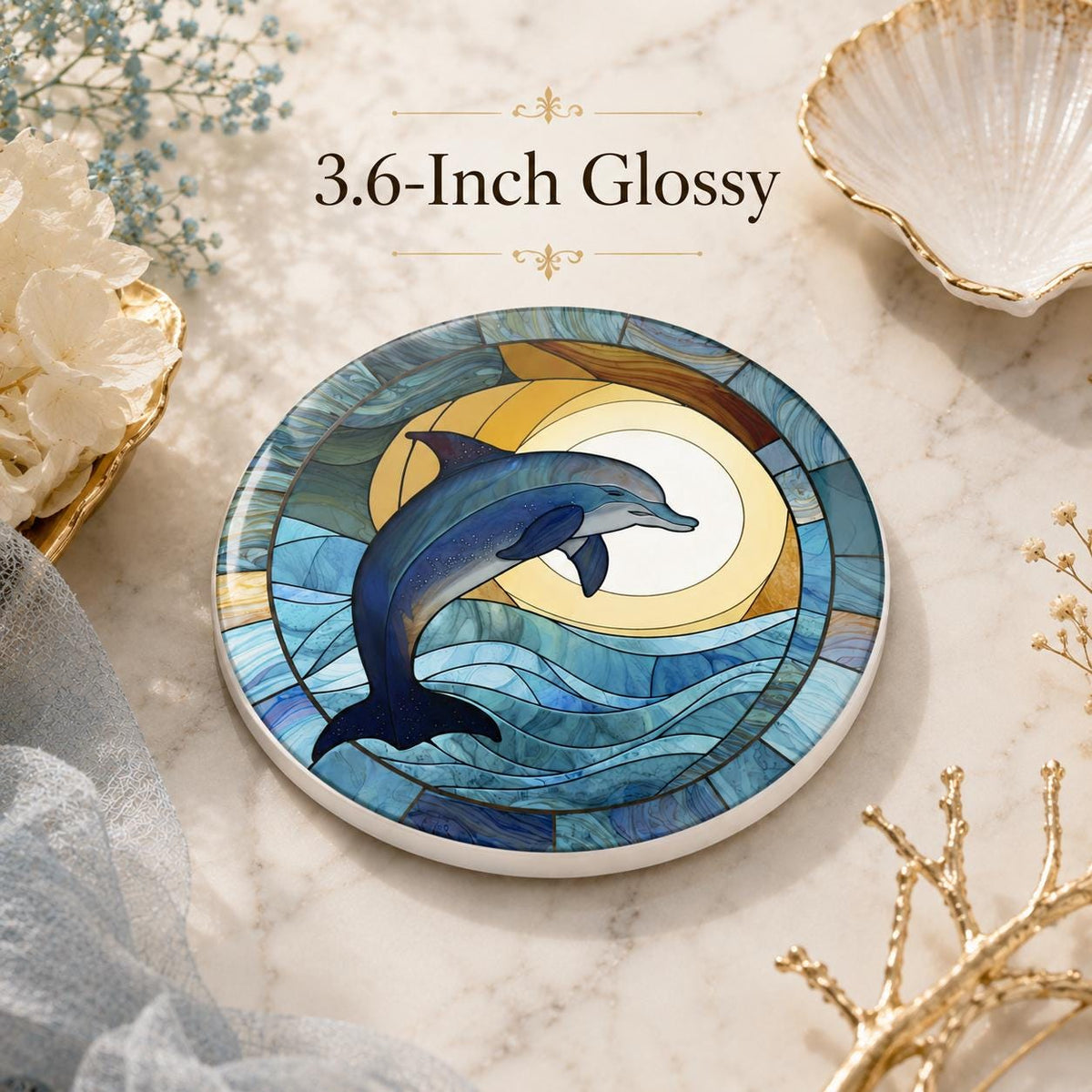 Dolphin Ceramic Coaster, Coastal Ocean Decor, Nautical Beach House Gift