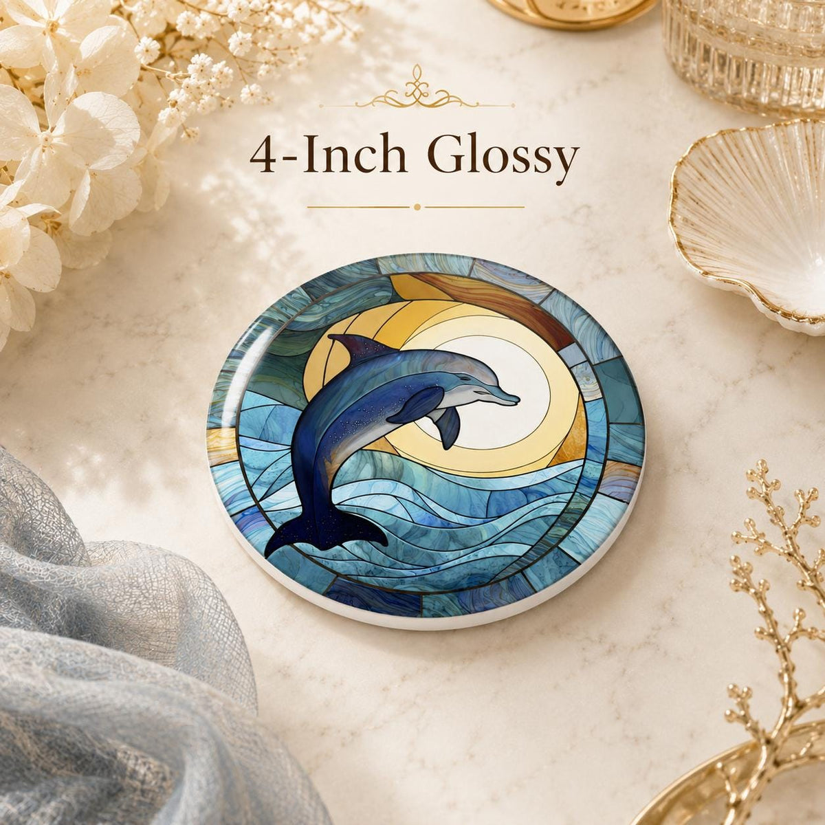 Dolphin Ceramic Coaster, Coastal Ocean Decor, Nautical Beach House Gift