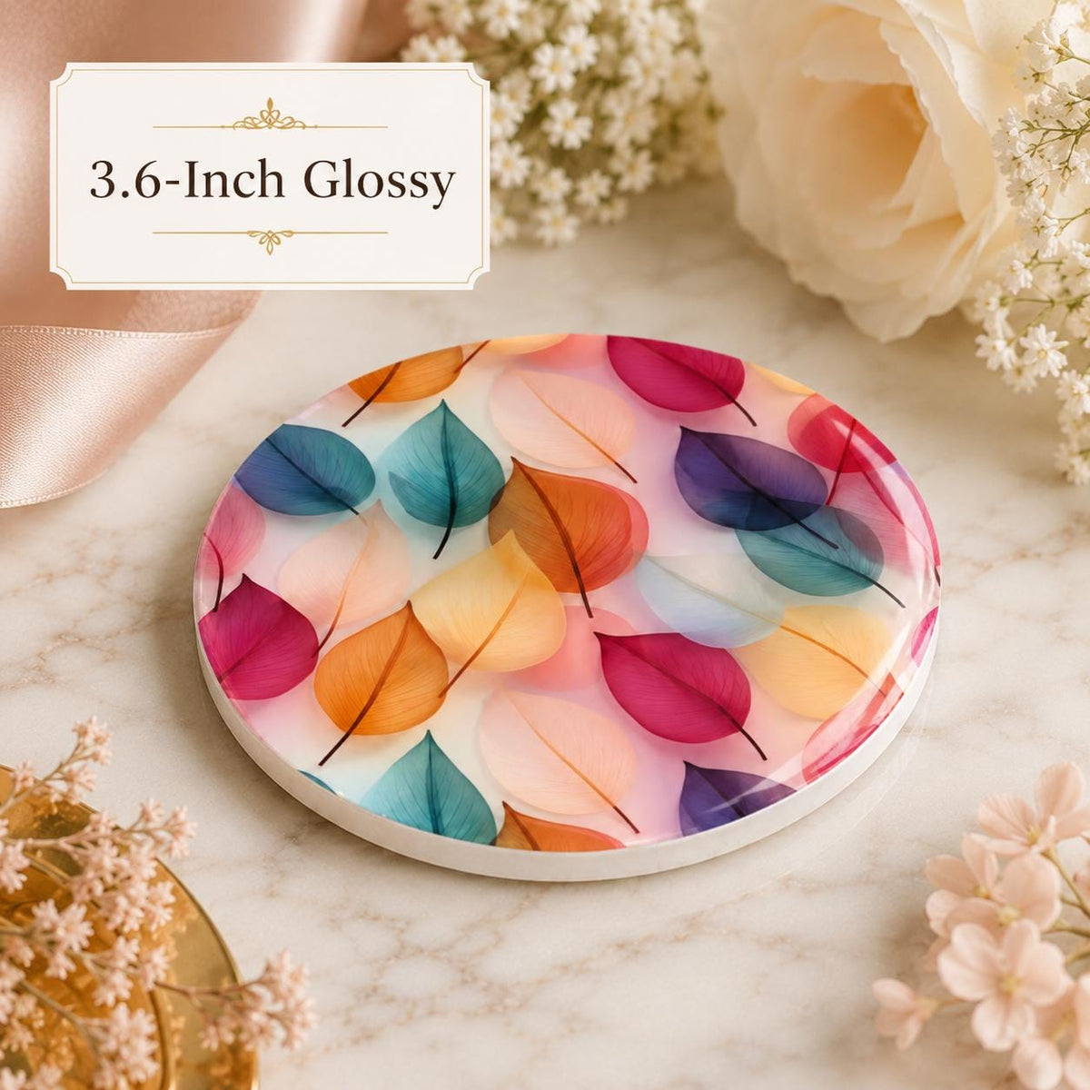 Colorful Leaf Ceramic Coaster, Botanical Drink Holder, Pastel Floral Table Decor