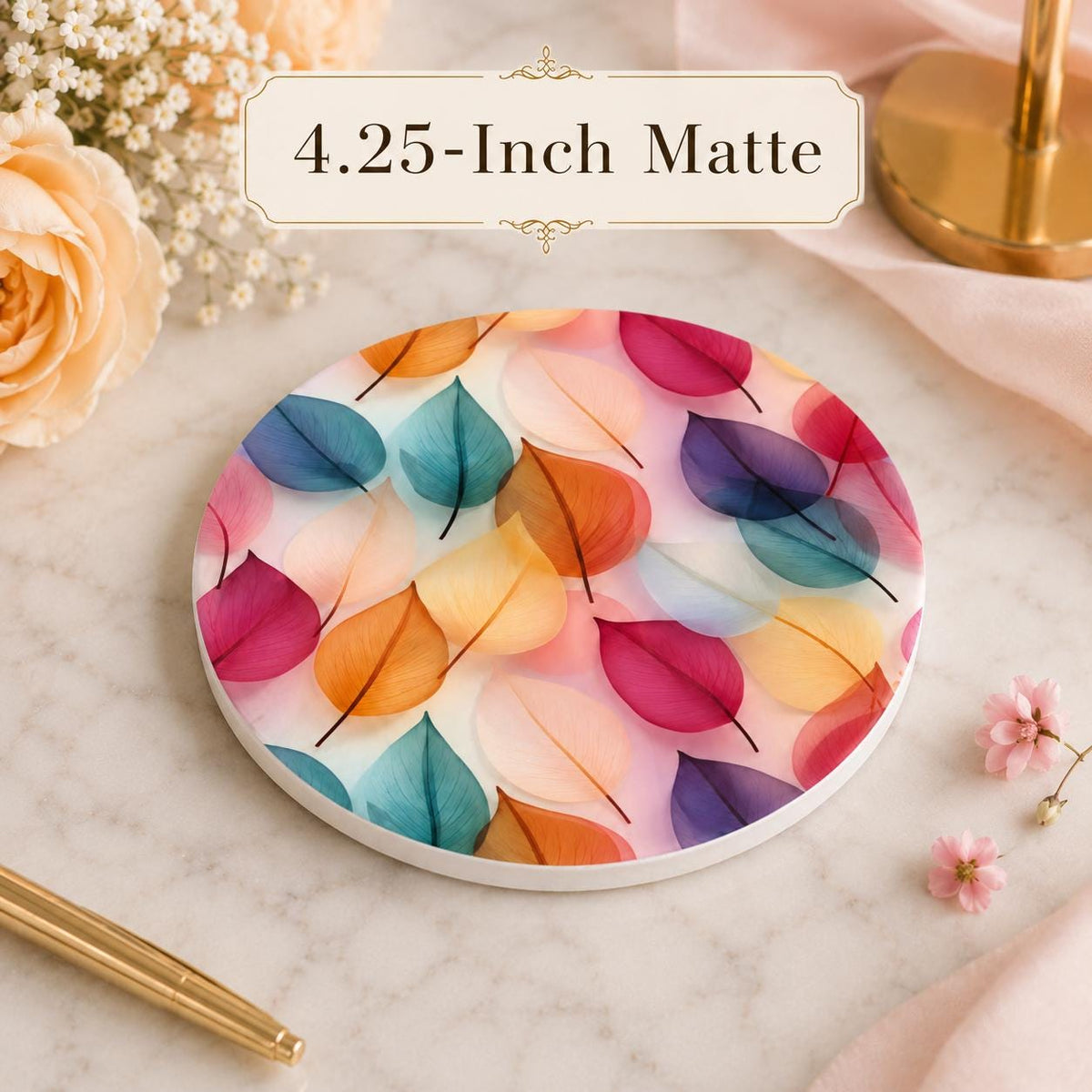 Colorful Leaf Ceramic Coaster, Botanical Drink Holder, Pastel Floral Table Decor