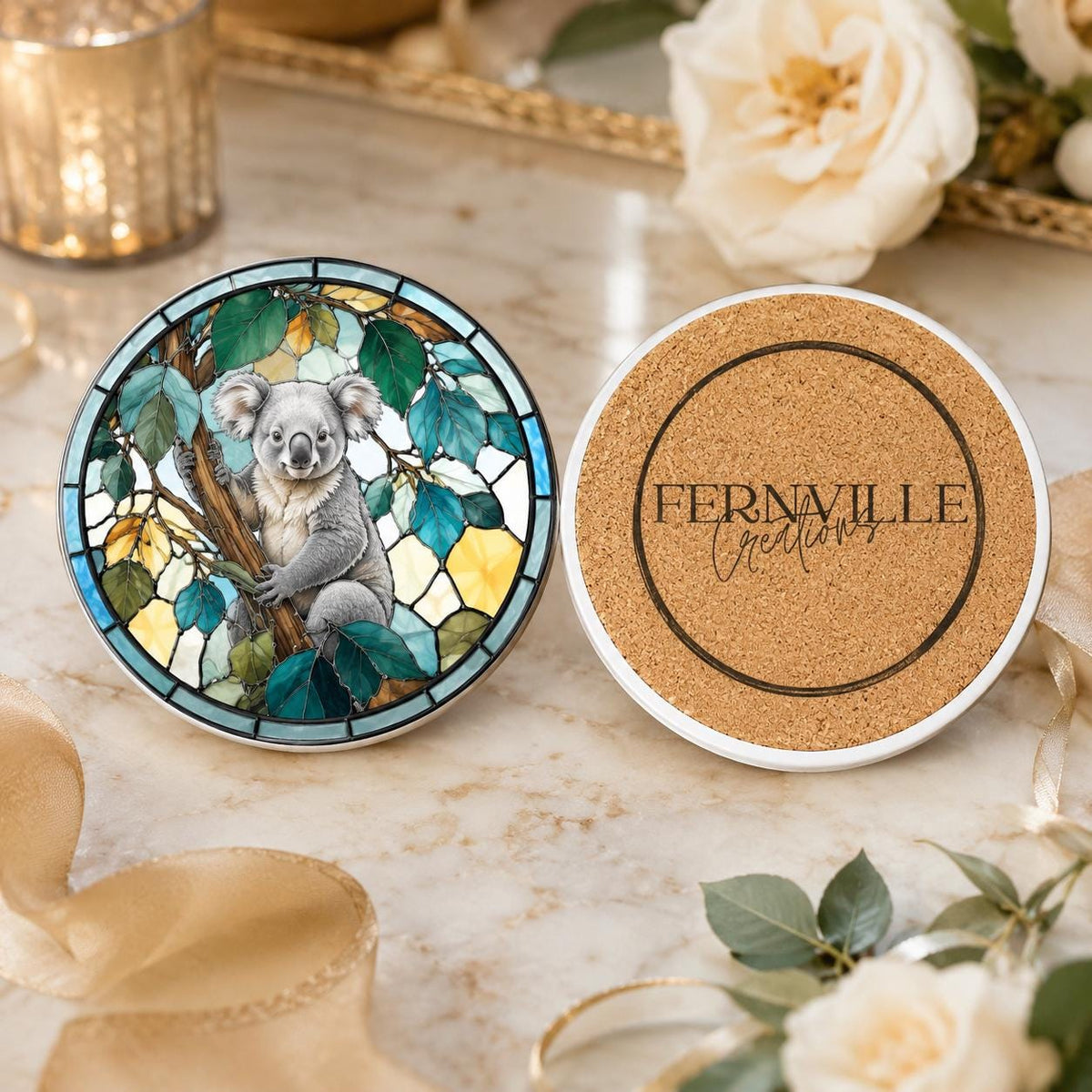 Koala Ceramic Coaster, Australian Wildlife Drink Tile, Animal Lover Gift