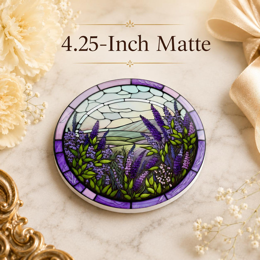 Lavender Ceramic Coaster, Purple Floral Drink Mat, Art-Glass-Inspired Garden Table Decor