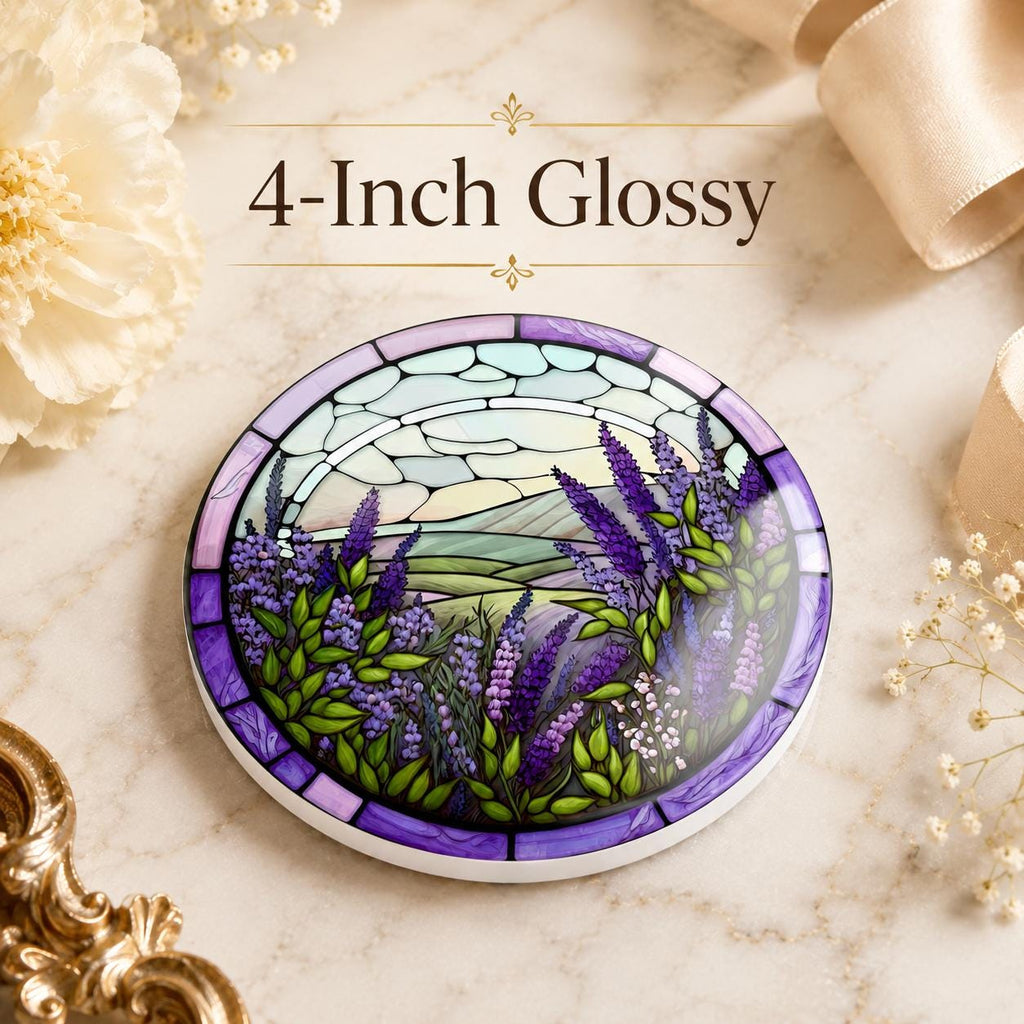 Lavender Ceramic Coaster, Purple Floral Drink Mat, Art-Glass-Inspired Garden Table Decor