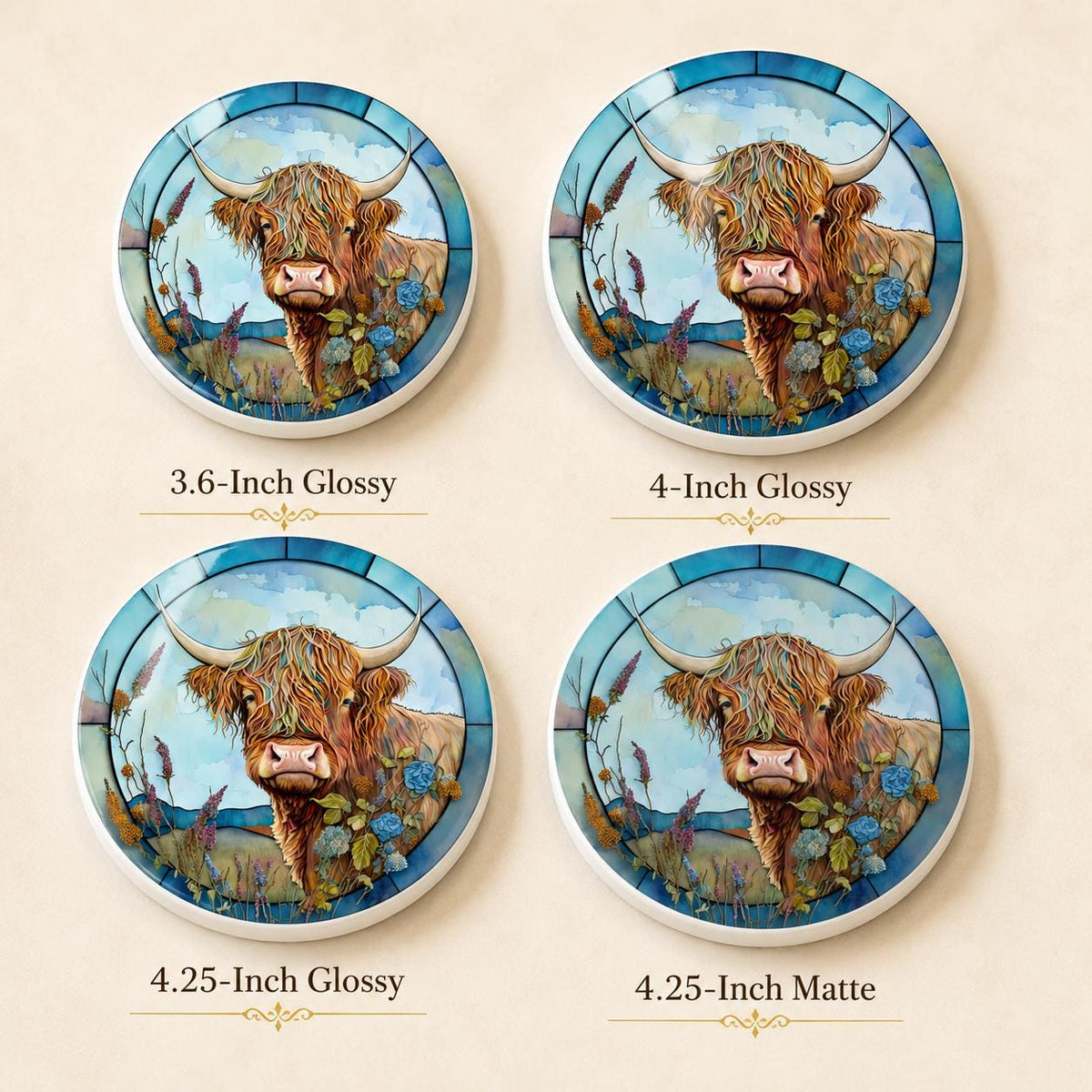Highland Cow Ceramic Coaster, Art Glass Style Farmhouse Decor, Scottish Cattle Gift