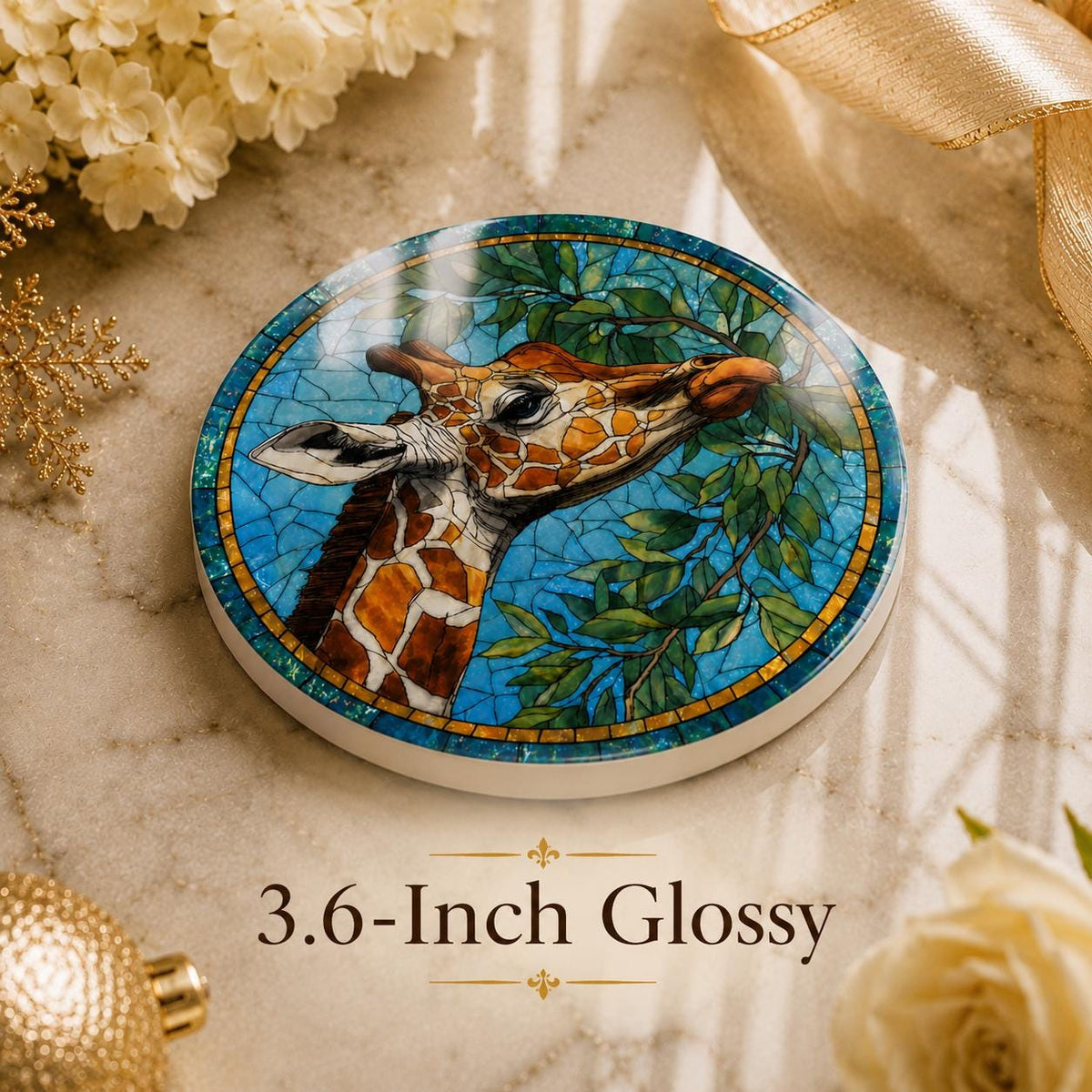 Giraffe Ceramic Coaster, Art Glass Style Safari Animal Decor, Wildlife Lover Gift