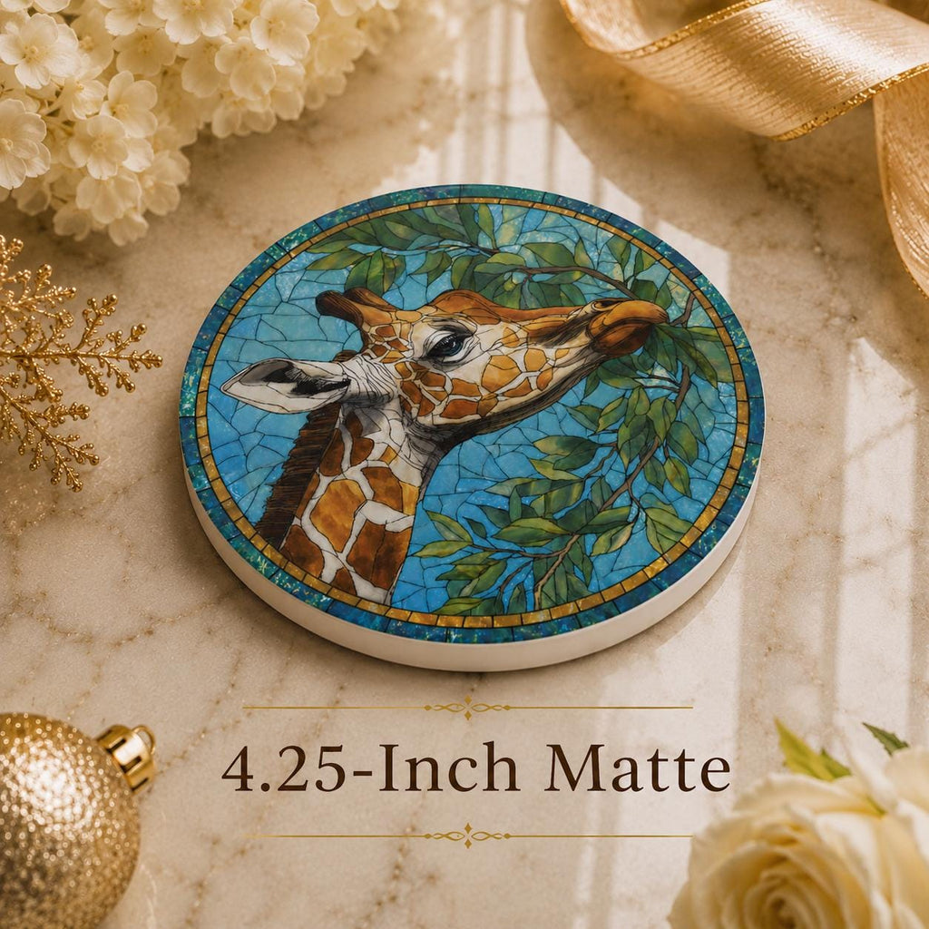 Giraffe Ceramic Coaster, Art Glass Style Safari Animal Decor, Wildlife Lover Gift