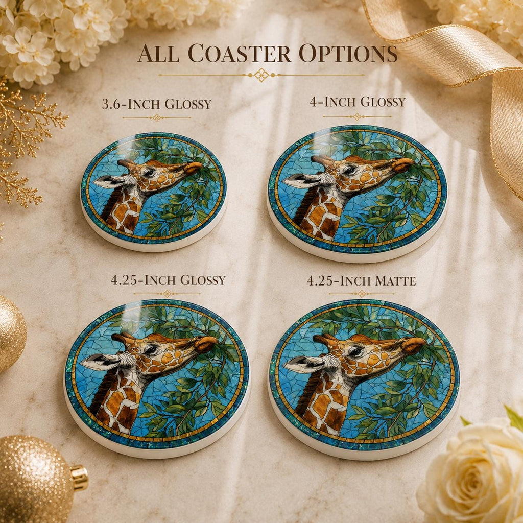 Giraffe Ceramic Coaster, Art Glass Style Safari Animal Decor, Wildlife Lover Gift