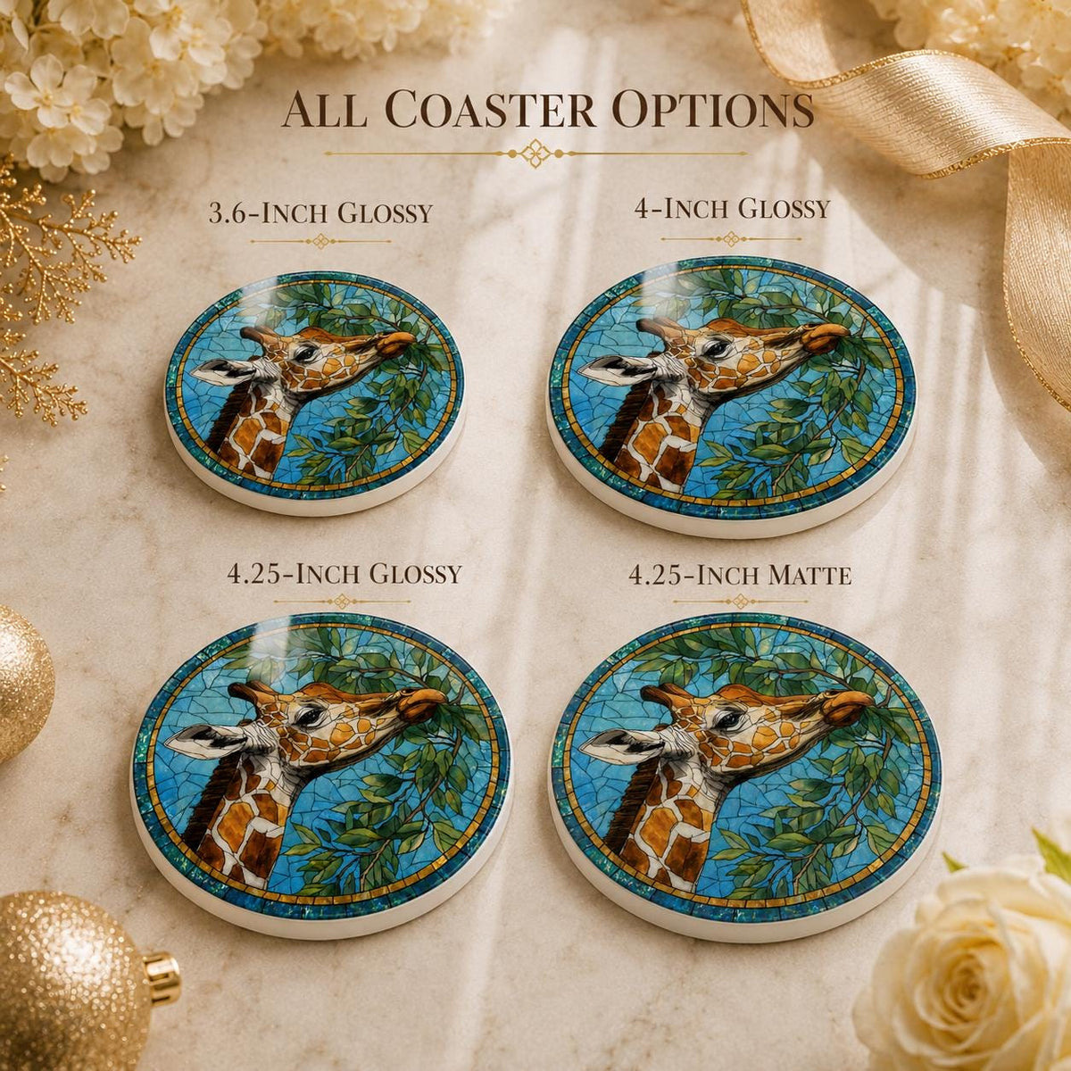 Giraffe Ceramic Coaster, Art Glass Style Safari Animal Decor, Wildlife Lover Gift