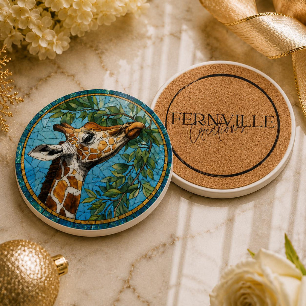 Giraffe Ceramic Coaster, Art Glass Style Safari Animal Decor, Wildlife Lover Gift