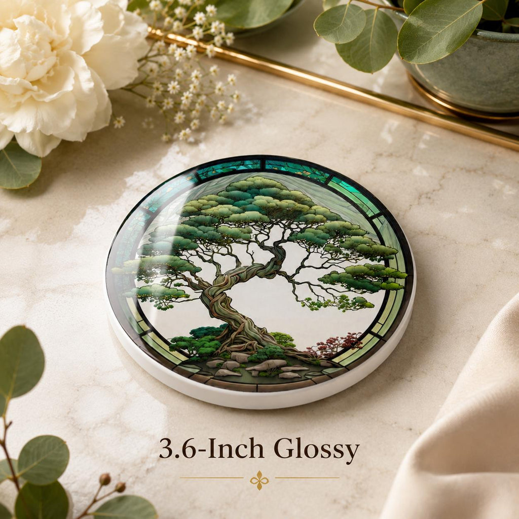 Bonsai Tree Ceramic Coaster, Zen Garden Decor, Botanical Drink Holder