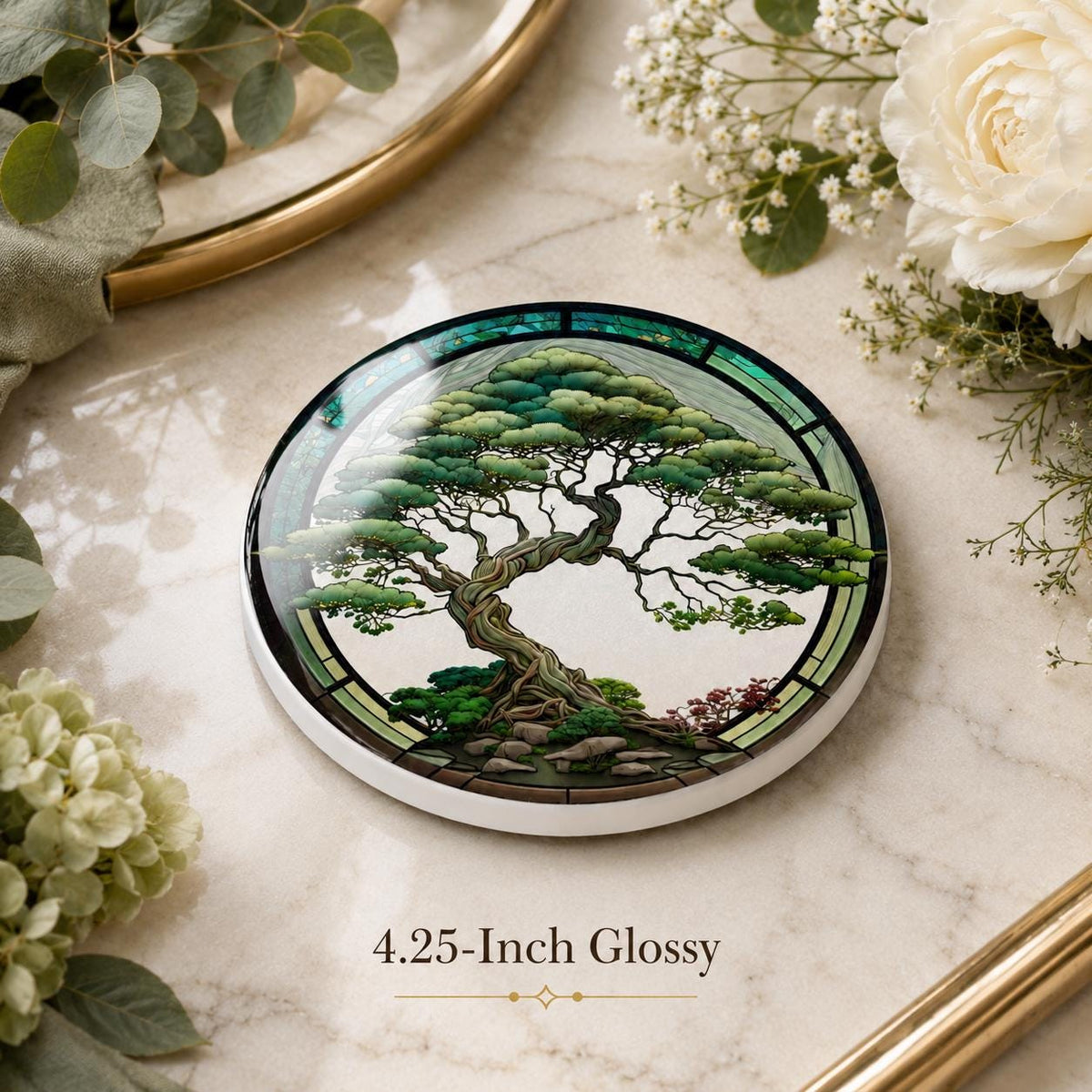 Bonsai Tree Ceramic Coaster, Zen Garden Decor, Botanical Drink Holder