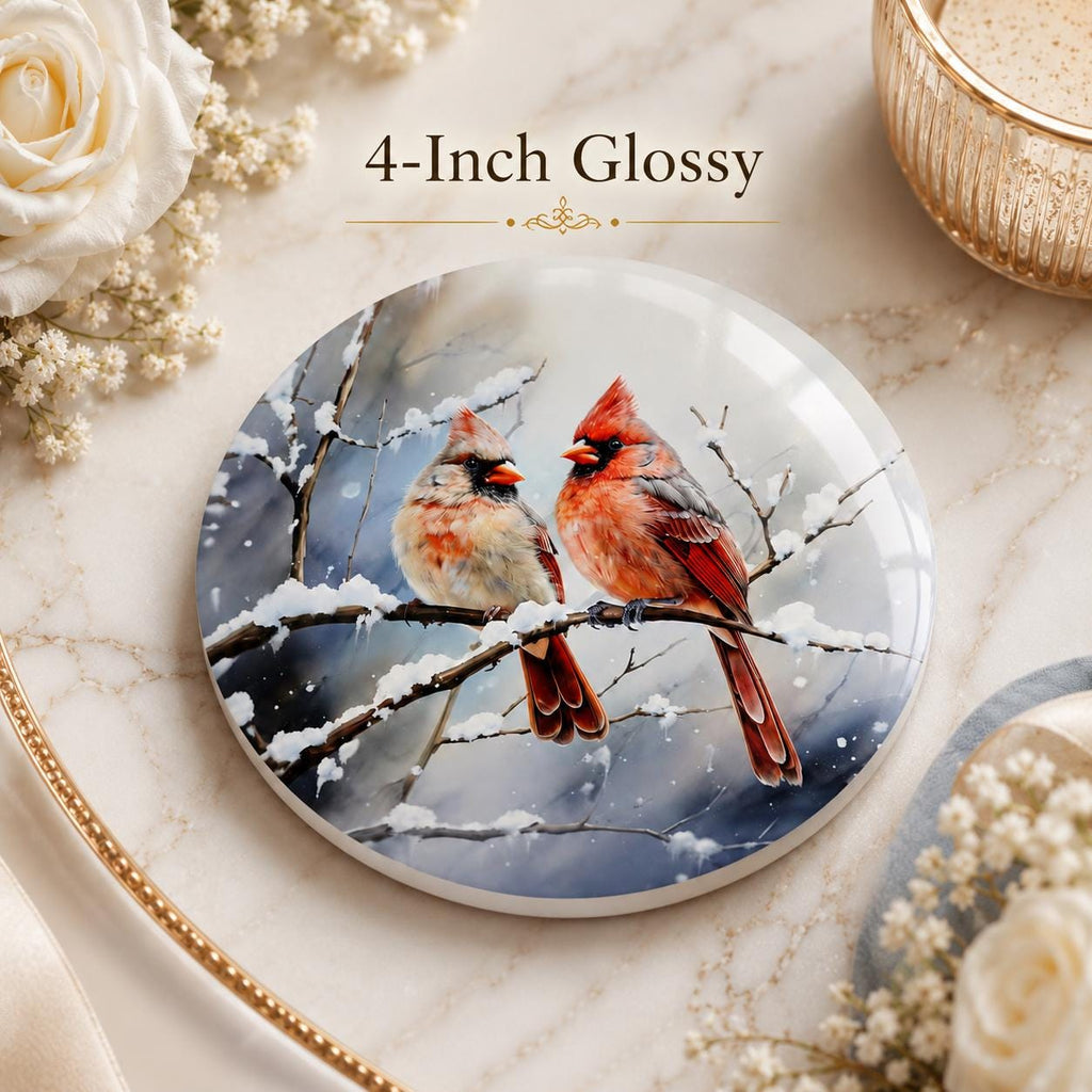 Cardinal Ceramic Coaster, Winter Bird Decor, Snowy Christmas Drink Holder