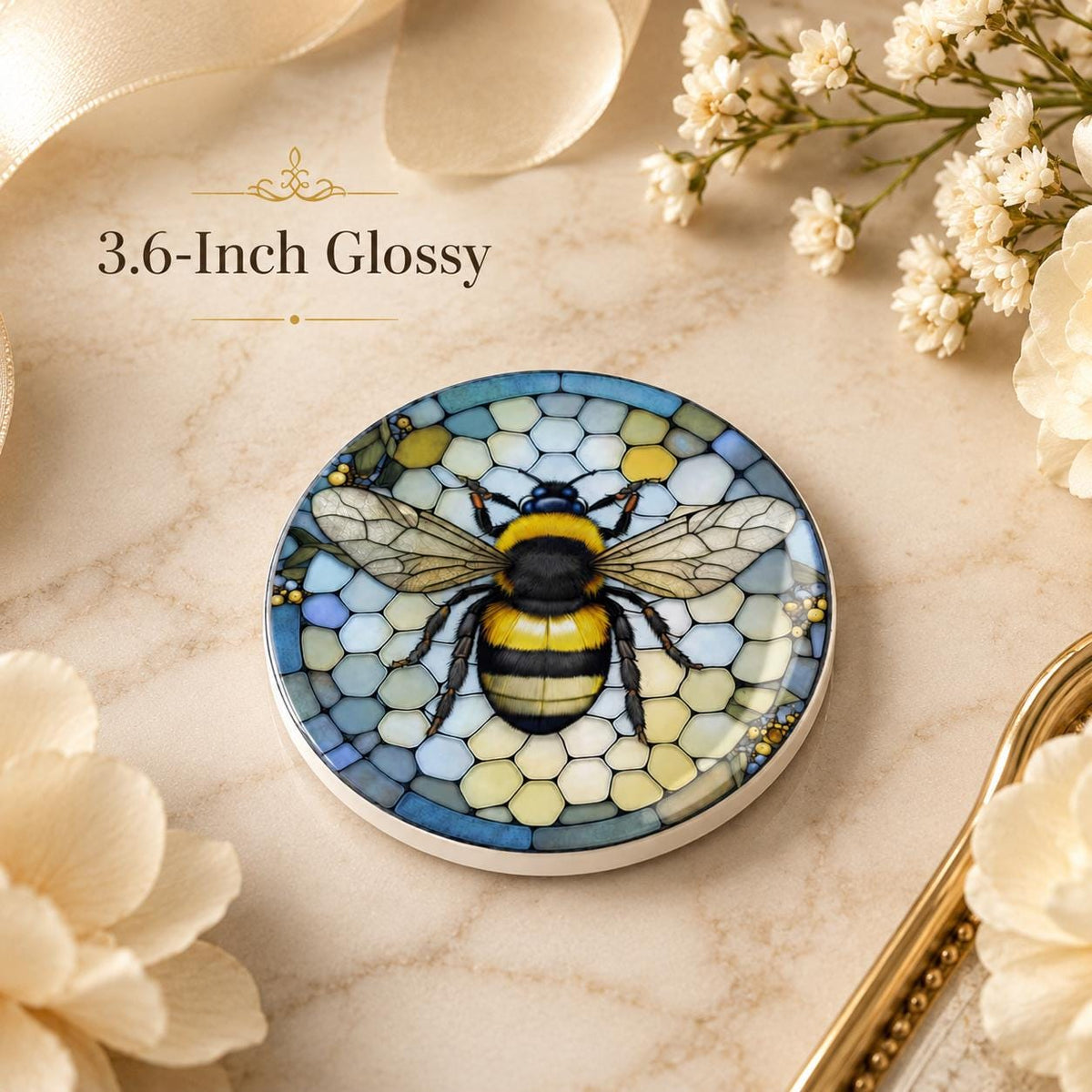 Bumblebee Ceramic Coaster, Garden-Inspired Bee Art, Nature Lover Gift