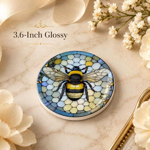 Bumblebee Ceramic Coaster, Garden-Inspired Bee Art, Nature Lover Gift
