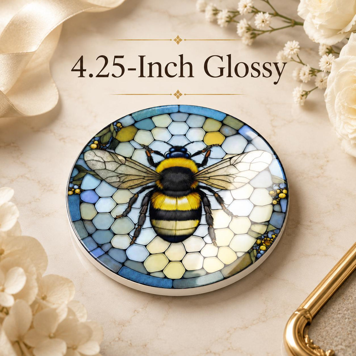 Bumblebee Ceramic Coaster, Garden-Inspired Bee Art, Nature Lover Gift