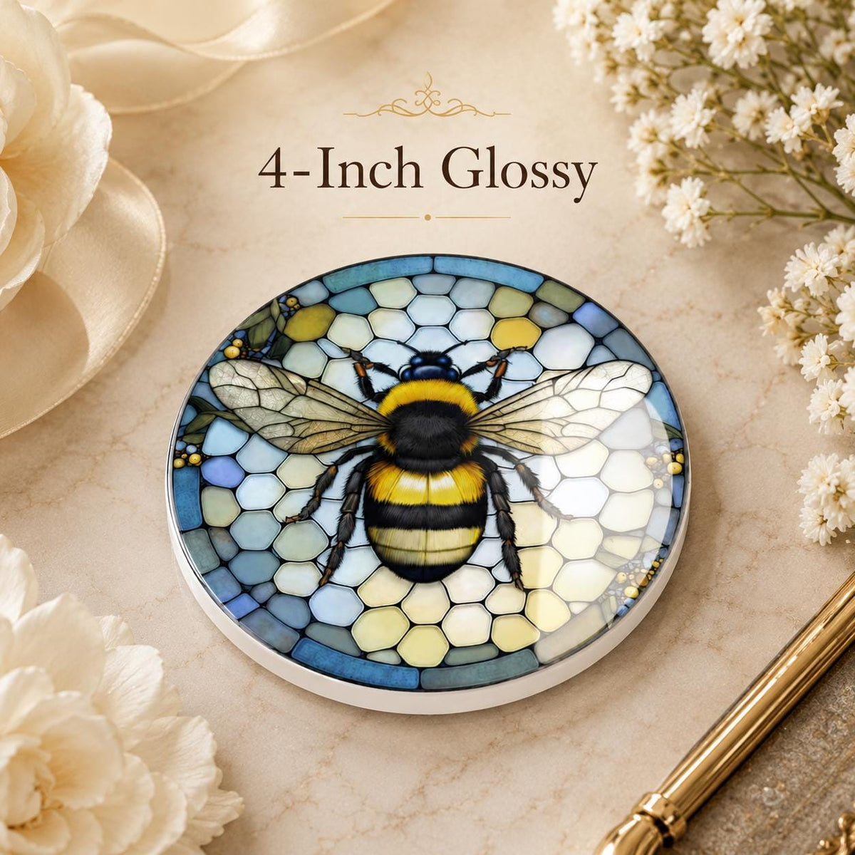 Bumblebee Ceramic Coaster, Garden-Inspired Bee Art, Nature Lover Gift