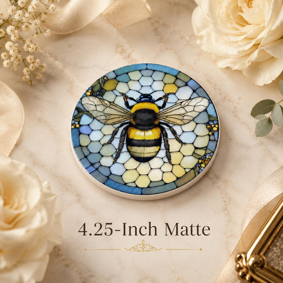 Bumblebee Ceramic Coaster, Garden-Inspired Bee Art, Nature Lover Gift