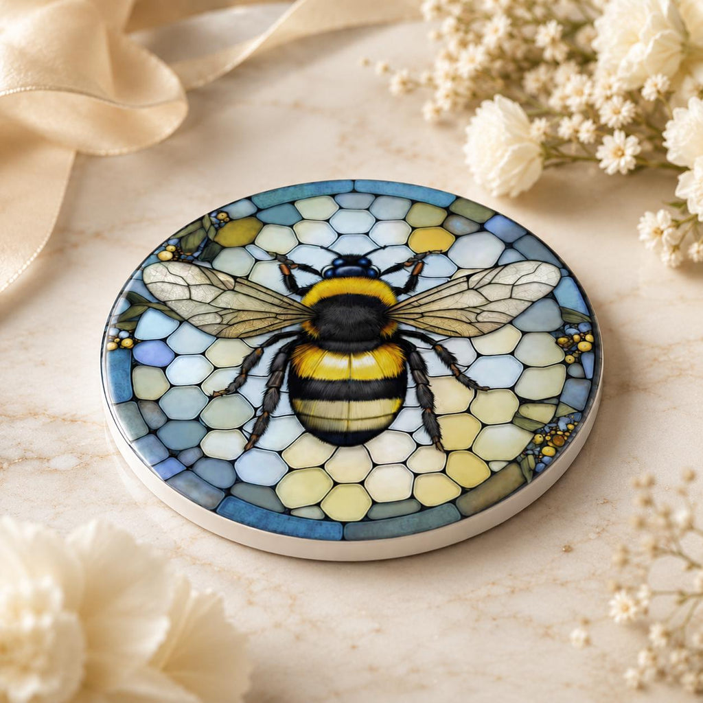 Bumblebee Ceramic Coaster, Garden-Inspired Bee Art, Nature Lover Gift