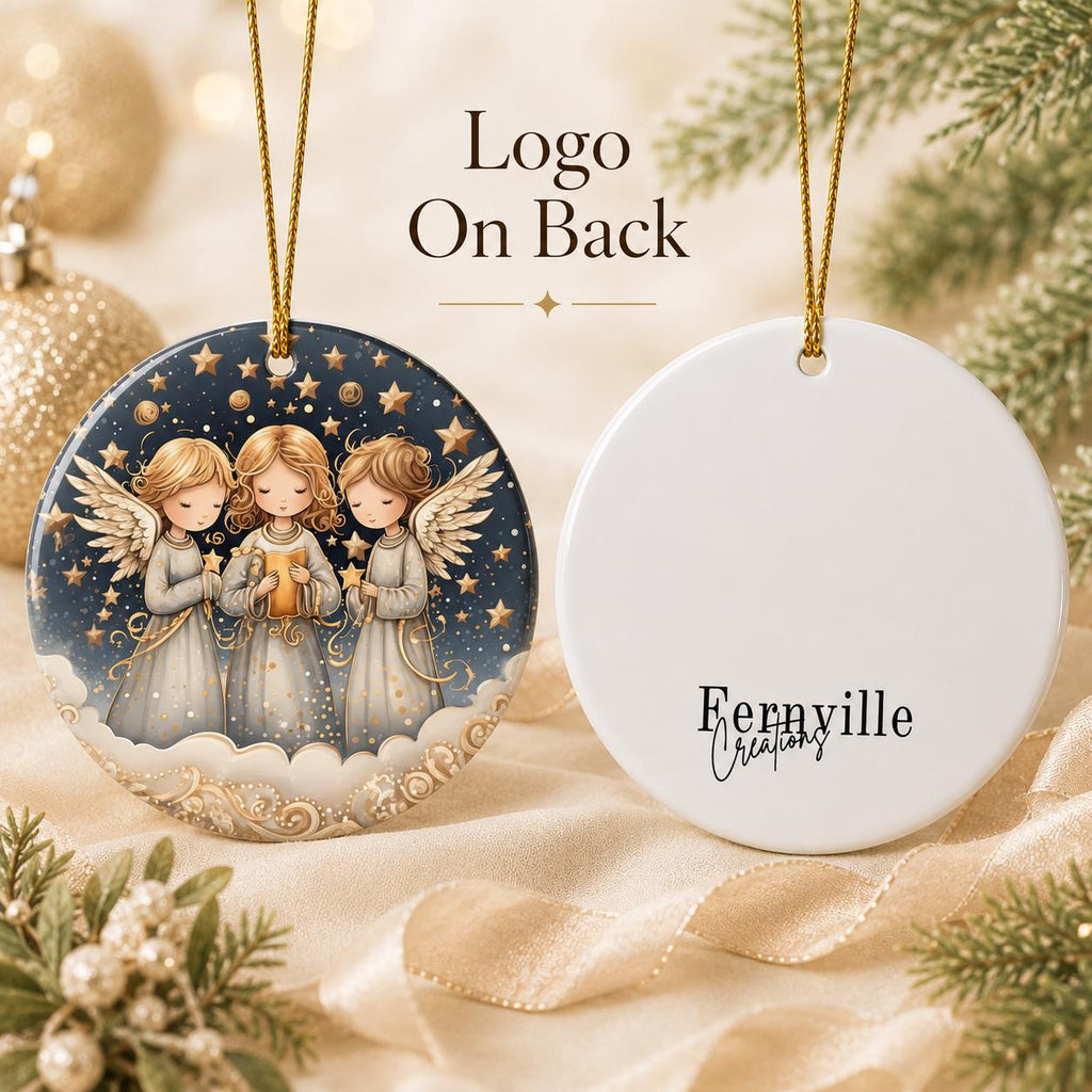 Three Angels Ceramic Ornament, Celestial Christmas Keepsake, Personalized Holiday Décor