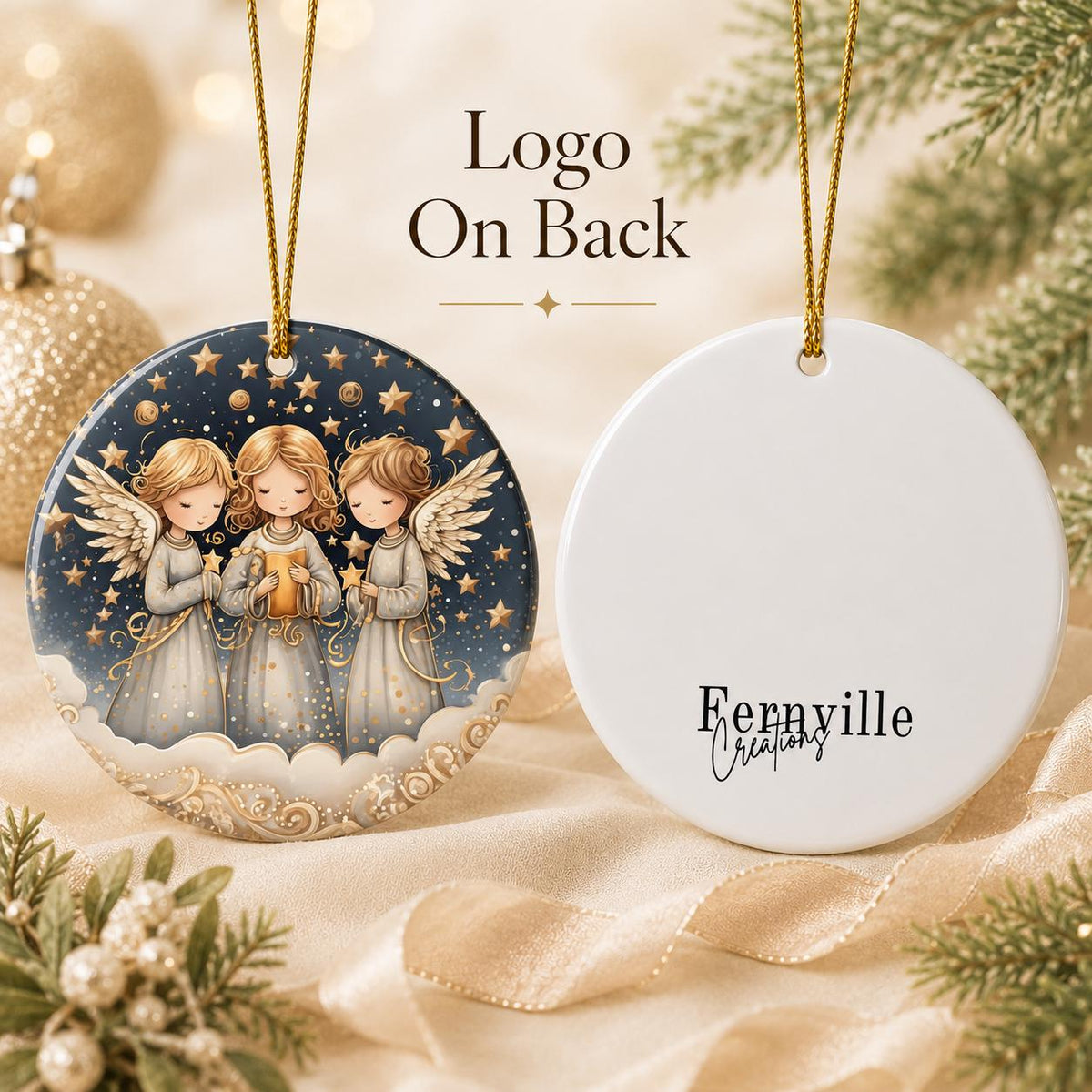 Three Angels Ceramic Ornament, Celestial Christmas Keepsake, Personalized Holiday Décor