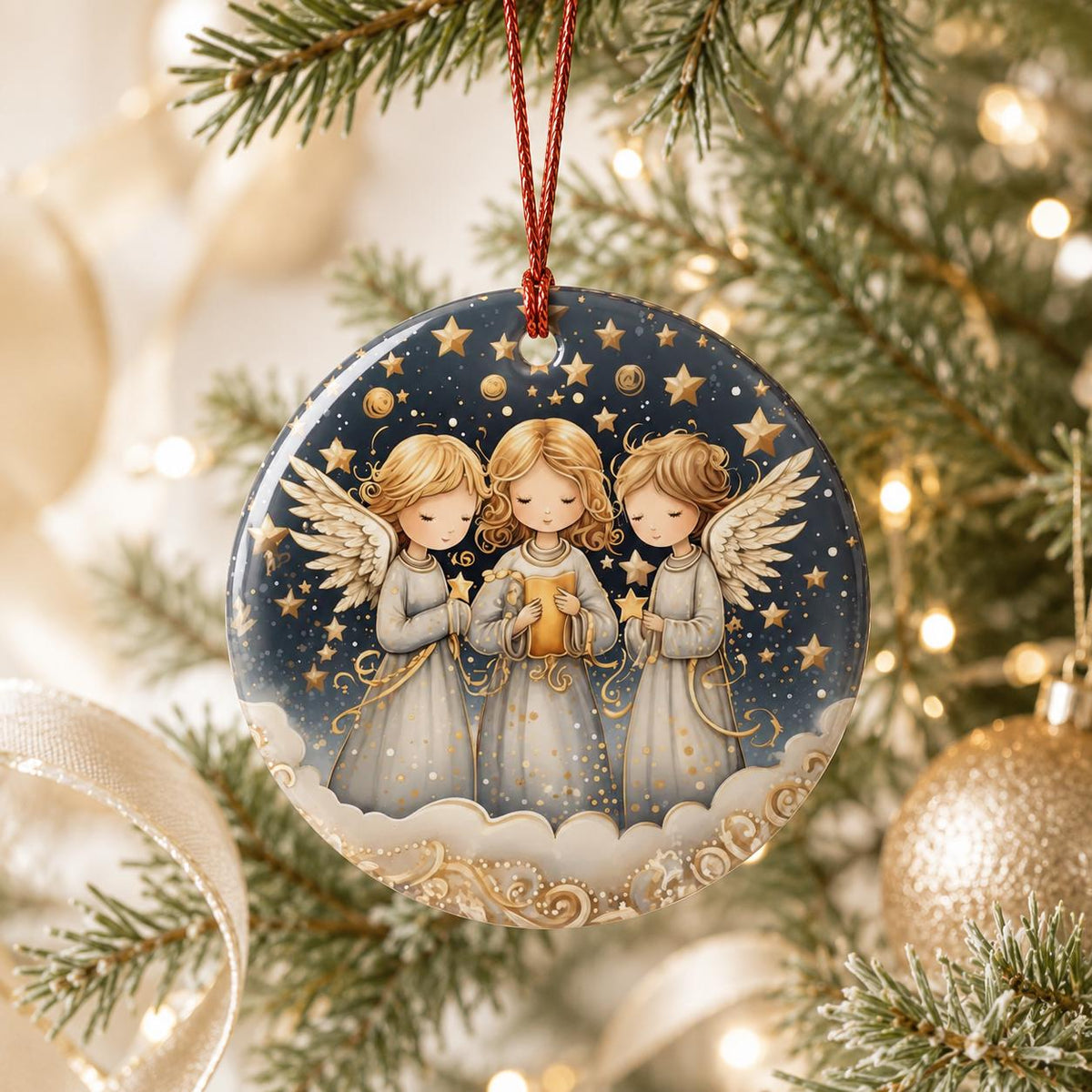 Three Angels Ceramic Ornament, Celestial Christmas Keepsake, Personalized Holiday Décor