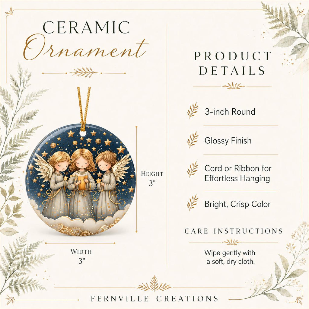 Three Angels Ceramic Ornament, Celestial Christmas Keepsake, Personalized Holiday Décor