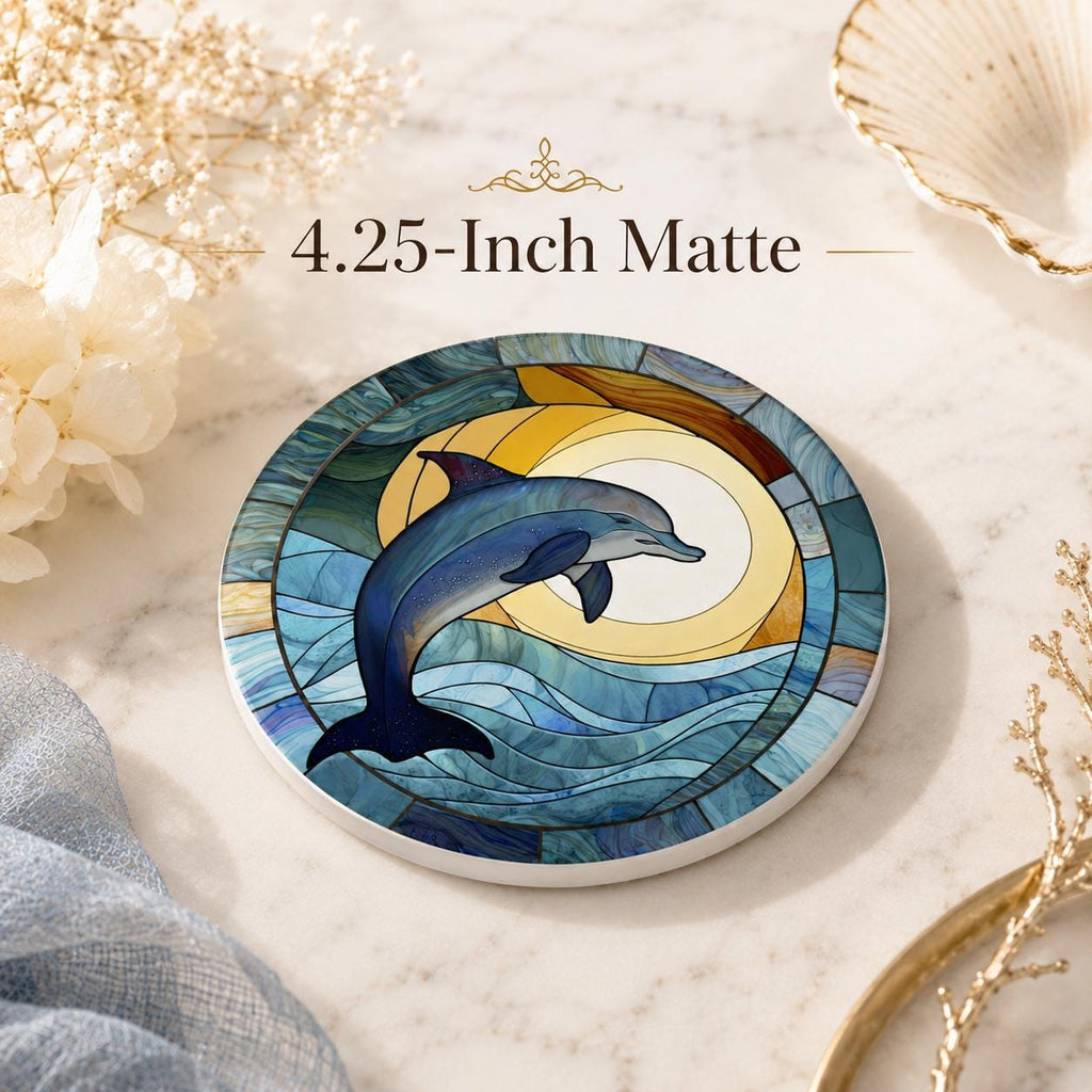 Dolphin Ceramic Coaster, Coastal Ocean Decor, Nautical Beach House Gift