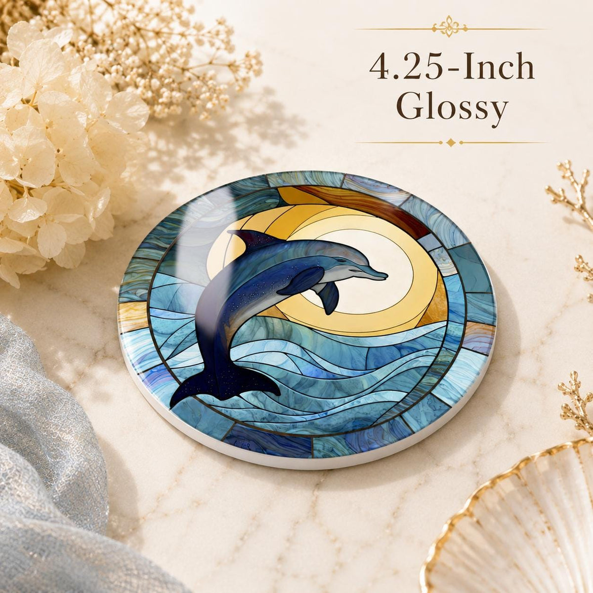Dolphin Ceramic Coaster, Coastal Ocean Decor, Nautical Beach House Gift