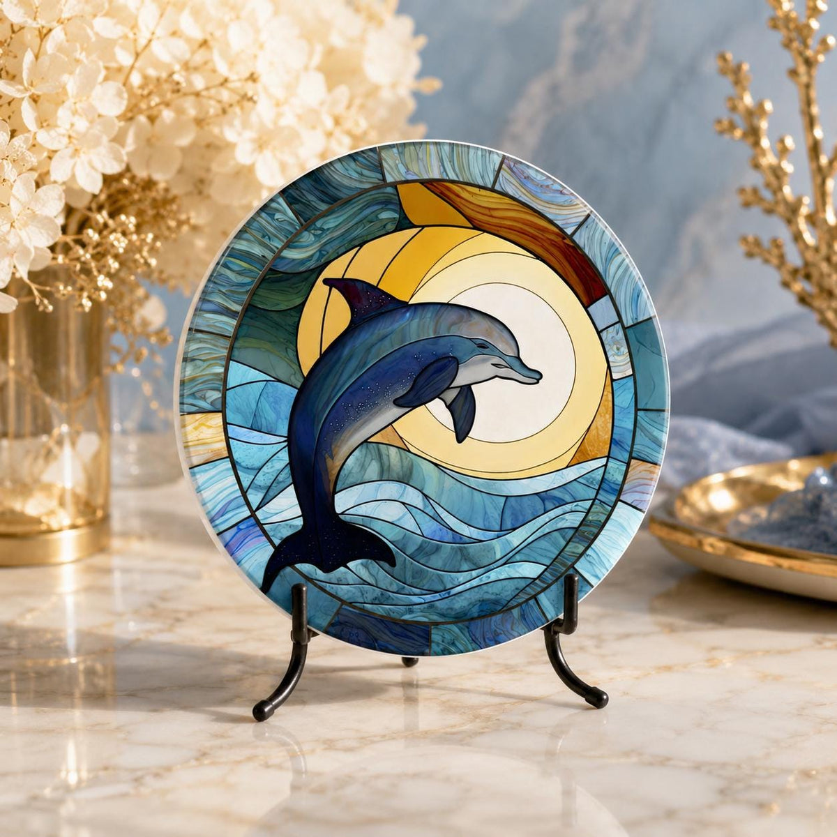Dolphin Ceramic Coaster, Coastal Ocean Decor, Nautical Beach House Gift