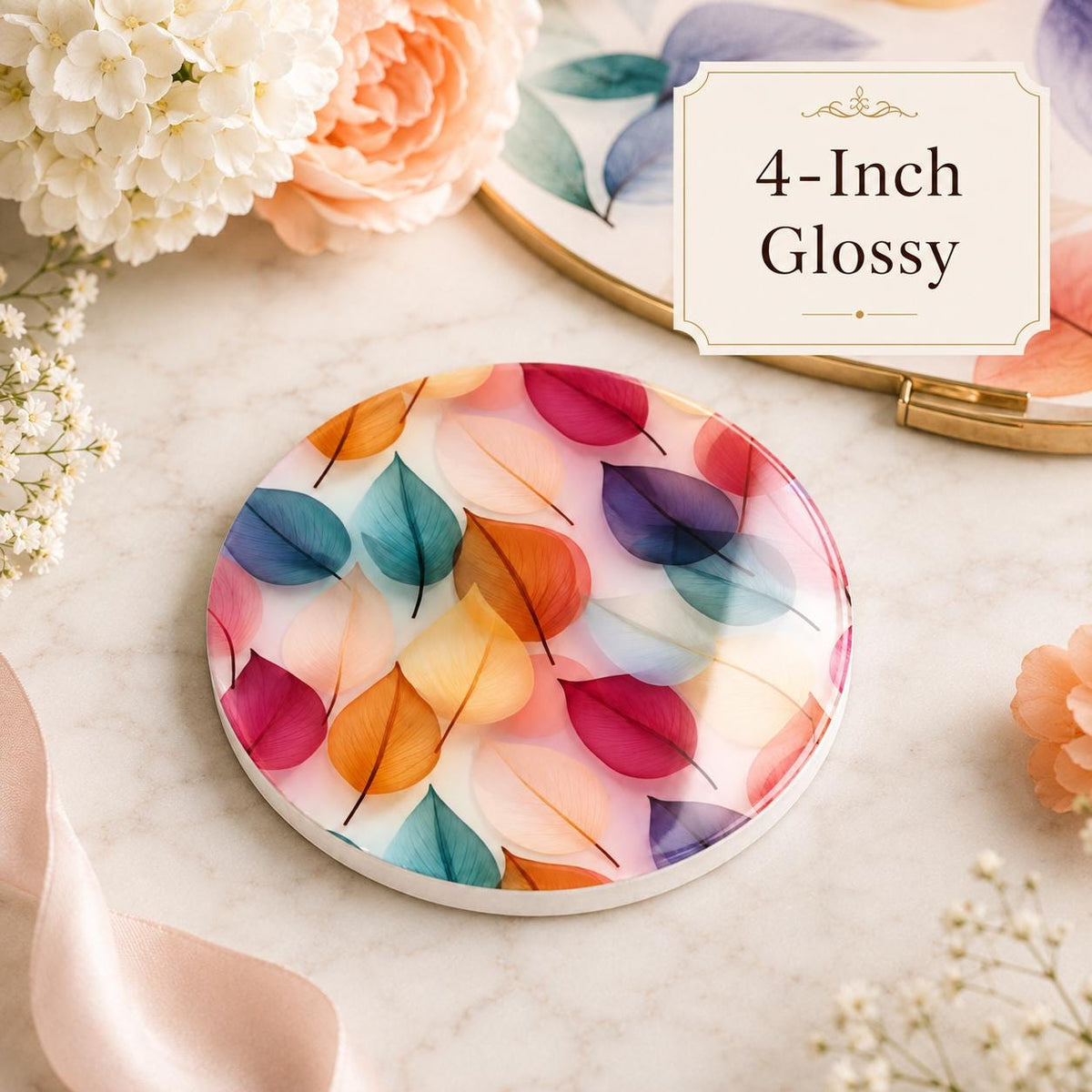 Colorful Leaf Ceramic Coaster, Botanical Drink Holder, Pastel Floral Table Decor