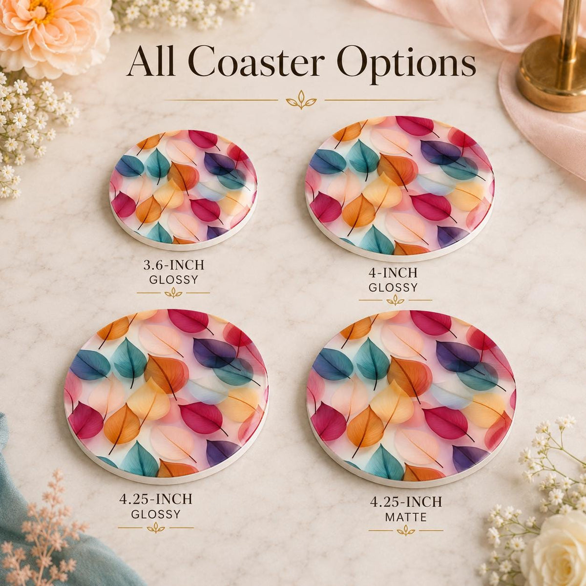 Colorful Leaf Ceramic Coaster, Botanical Drink Holder, Pastel Floral Table Decor