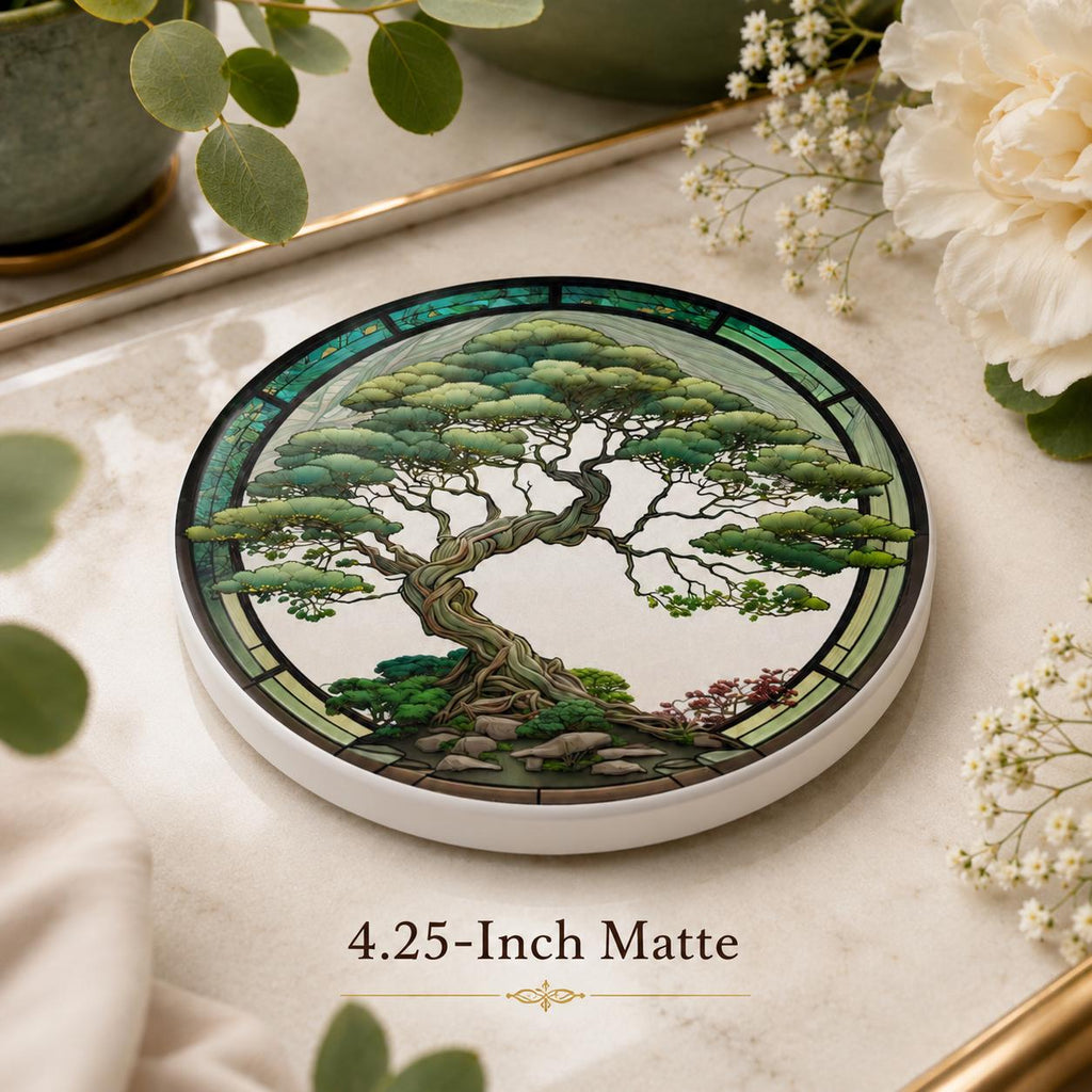 Bonsai Tree Ceramic Coaster, Zen Garden Decor, Botanical Drink Holder