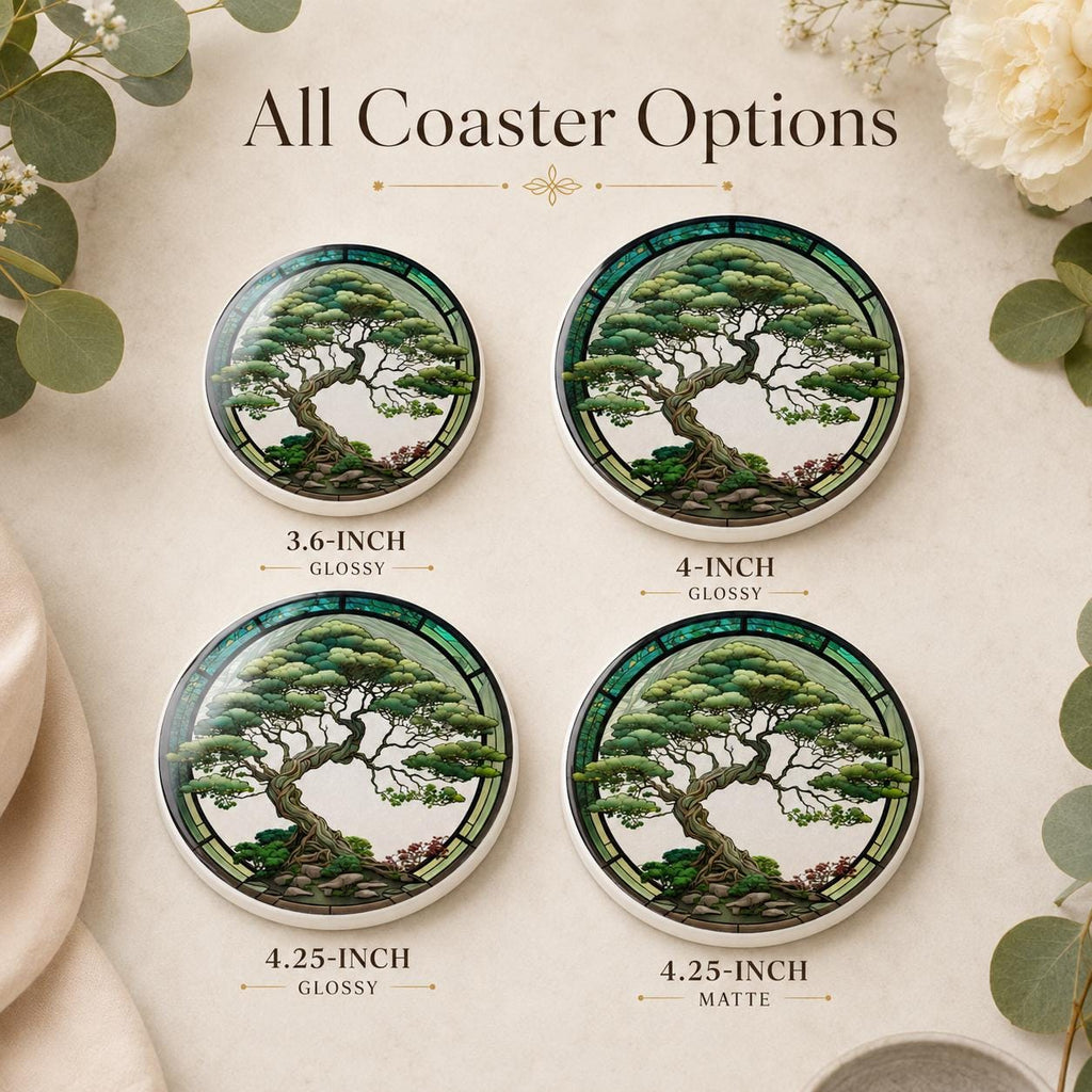 Bonsai Tree Ceramic Coaster, Zen Garden Decor, Botanical Drink Holder