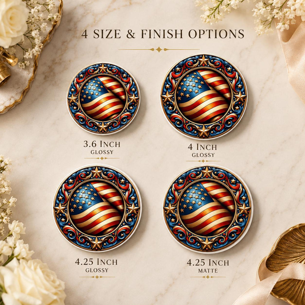 American Flag Ceramic Coaster, Patriotic Stars Art, Americana Drink Holder