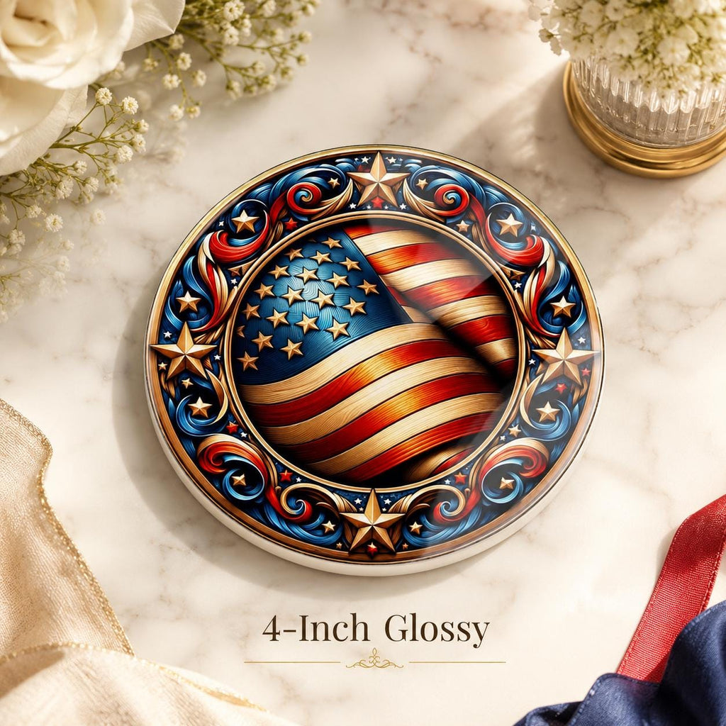American Flag Ceramic Coaster, Patriotic Stars Art, Americana Drink Holder