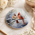 Cardinal Ceramic Coaster, Winter Bird Decor, Snowy Christmas Drink Holder