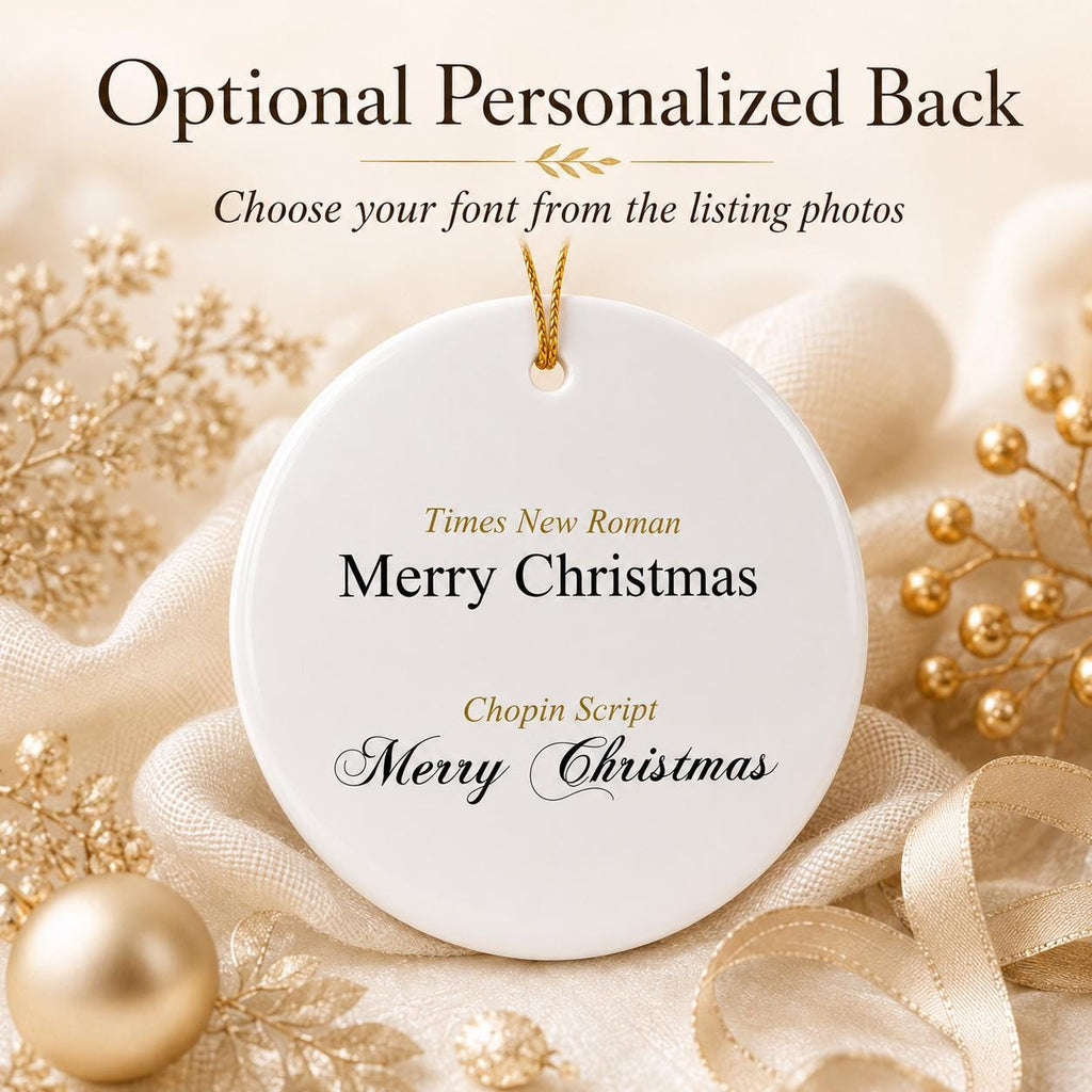 Elegant Christmas Tree Ceramic Ornament, Teal Gold Holiday Keepsake, Personalized Gift