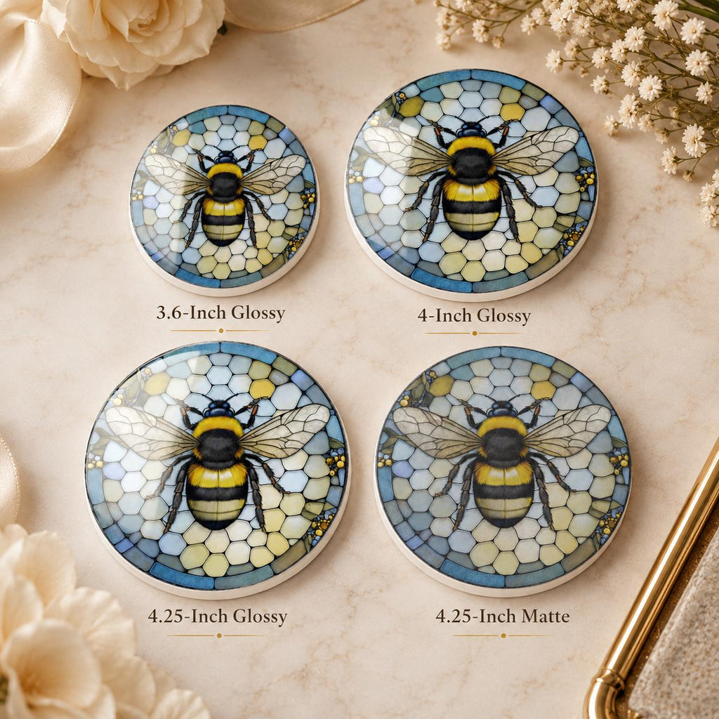 Bumblebee Ceramic Coaster, Garden-Inspired Bee Art, Nature Lover Gift