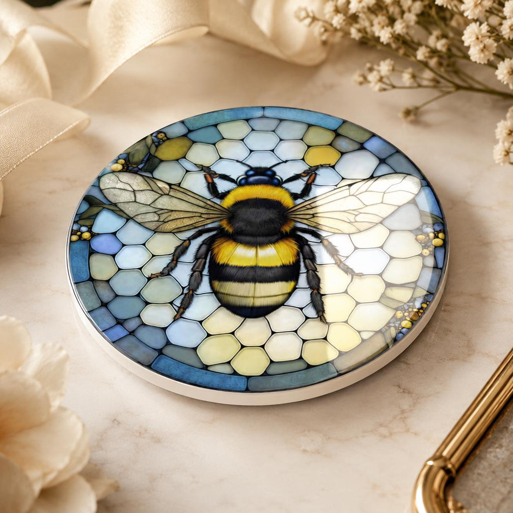 Bumblebee Ceramic Coaster, Garden-Inspired Bee Art, Nature Lover Gift