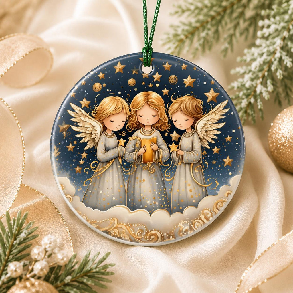 Three Angels Ceramic Ornament, Celestial Christmas Keepsake, Personalized Holiday Décor