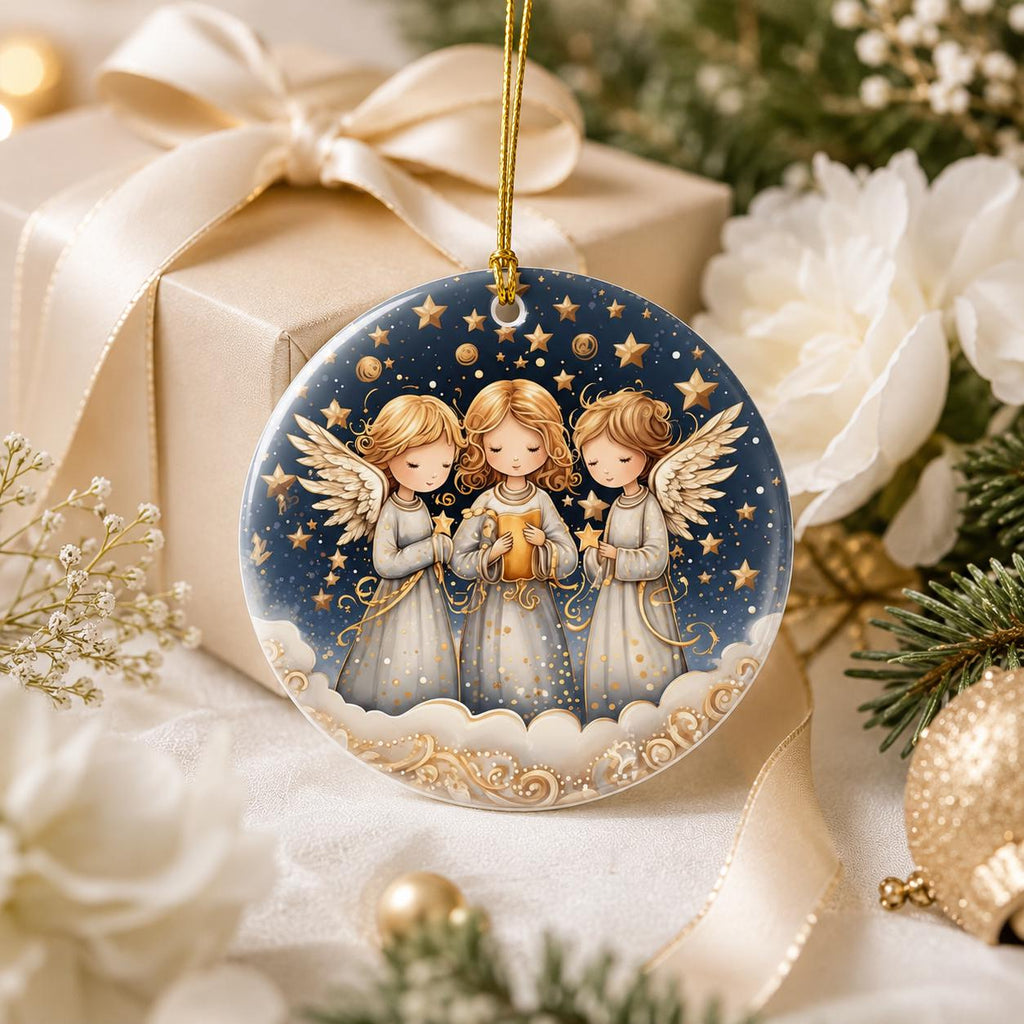 Three Angels Ceramic Ornament, Celestial Christmas Keepsake, Personalized Holiday Décor
