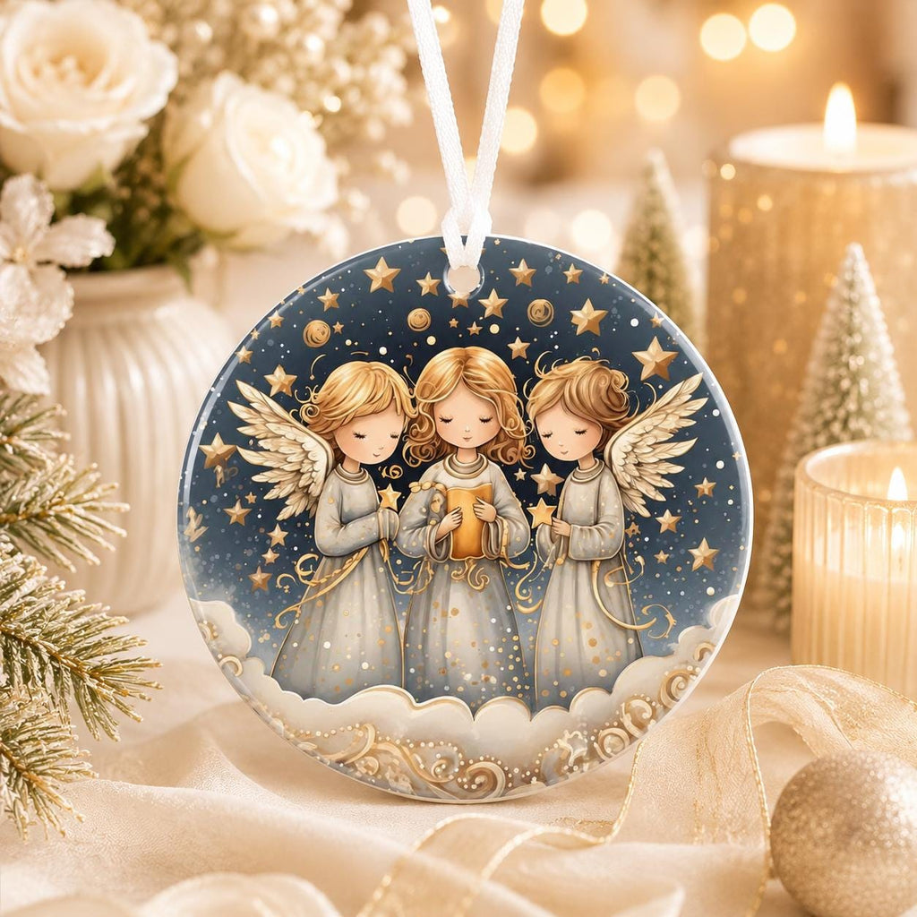 Three Angels Ceramic Ornament, Celestial Christmas Keepsake, Personalized Holiday Décor