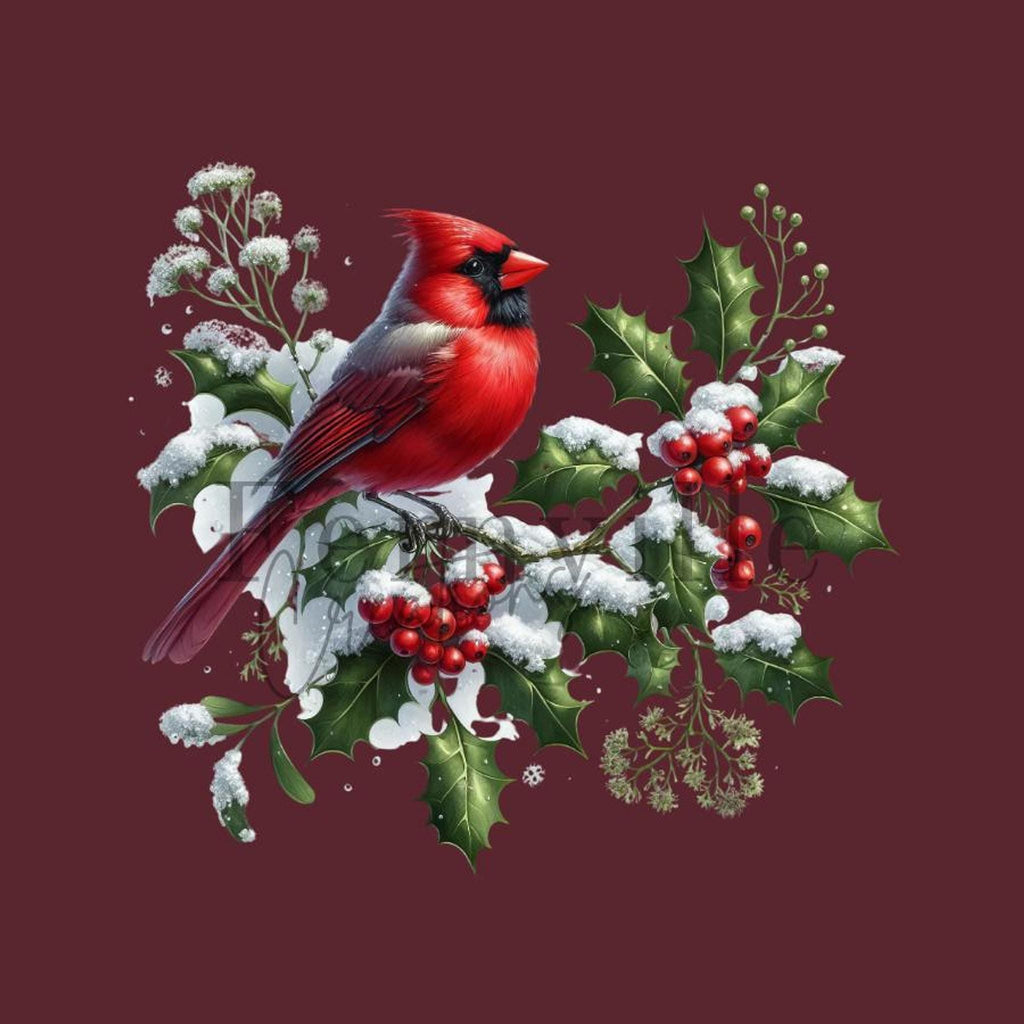 Holly Berry Cardinal Bath Towel, Winter Bathroom Decor with Red Bird