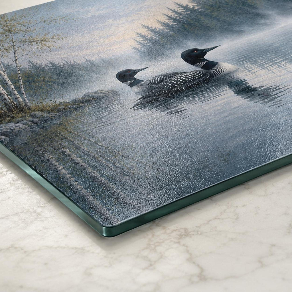 Loon Cutting Board, Tempered Glass with Scenic Lake Design